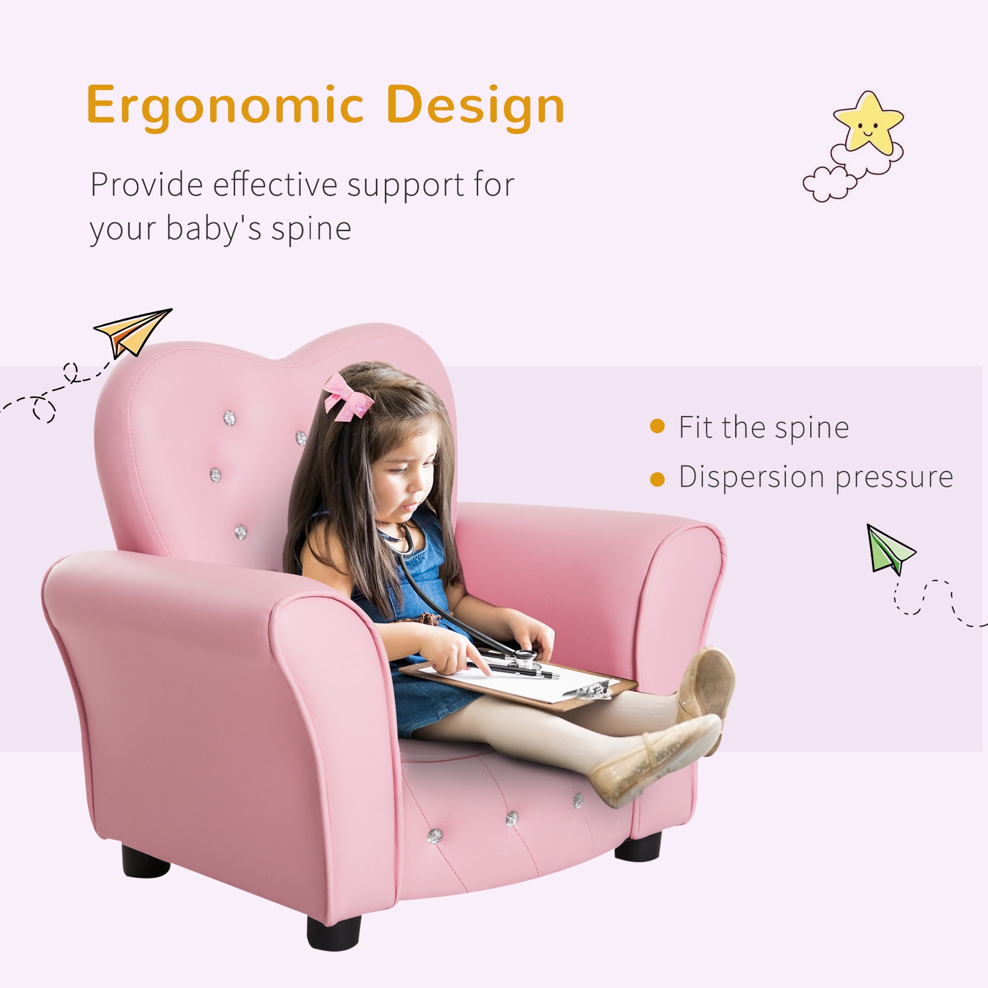 HOMCOM Kids Armchair Toddler Chair Seating Relax Playroom Seater Girl Princess Pink - North Peak Garden Furniture