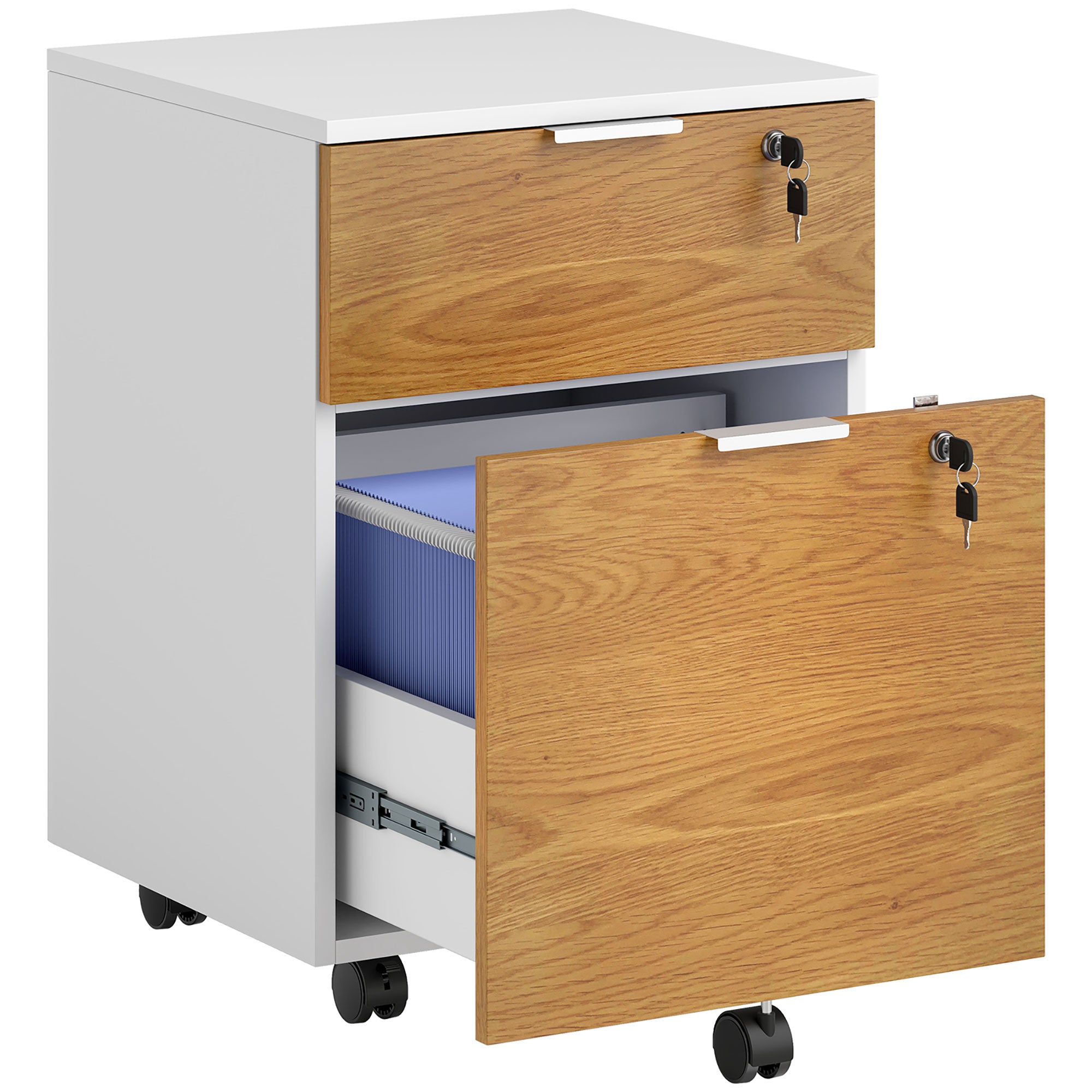 HOMCOM Two-Drawer Lockable Filing Cabinet - Wood Effect - North Peak Garden Furniture