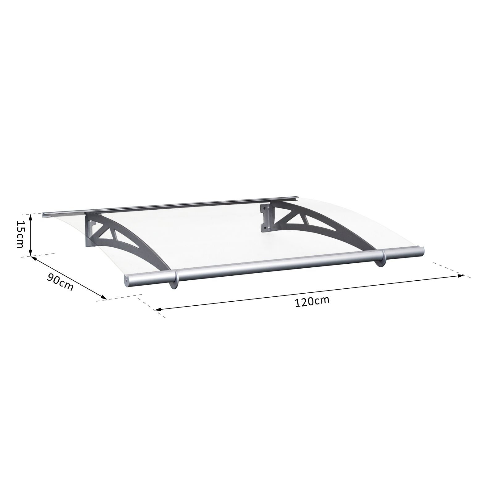 Outsunny Door Awning Canopy Window Rain Shelter Cover Front Back Porch Window Shade Aluminium Bracket 120cm x 90cm