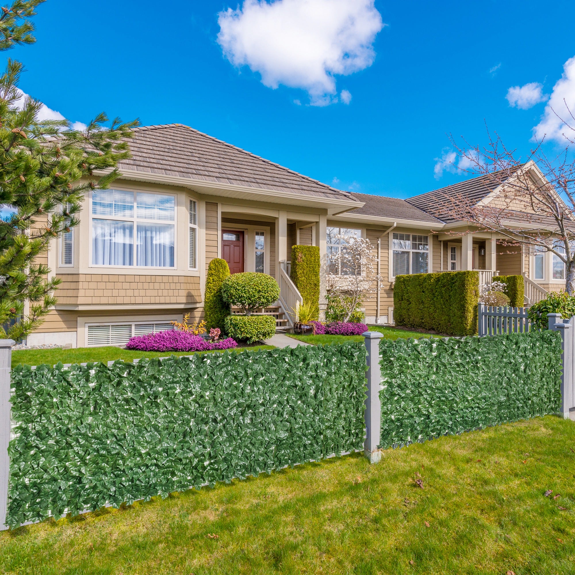 Outsunny 1-Piece Artificial Leaf Hedge Screen Privacy Fence Panel for Garden Outdoor Indoor Decor, Dark Green, 3M x 1M - North Peak Garden Furniture