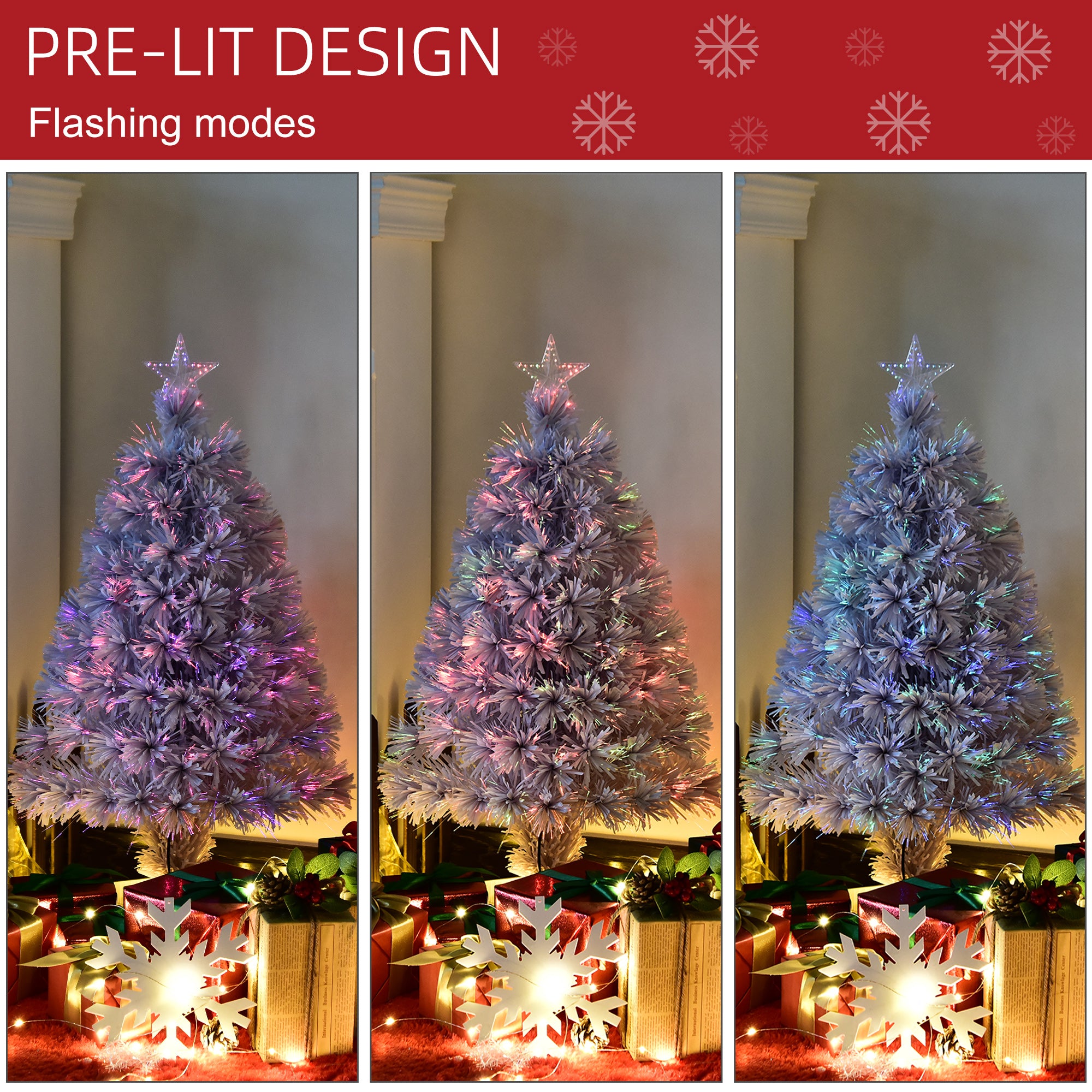 HOMCOM 2.5FT Prelit Artificial Tabletop Christmas Tree with Fibre Optics Holiday Home Xmas Decoration for Table and Desk, White - North Peak Garden Furniture