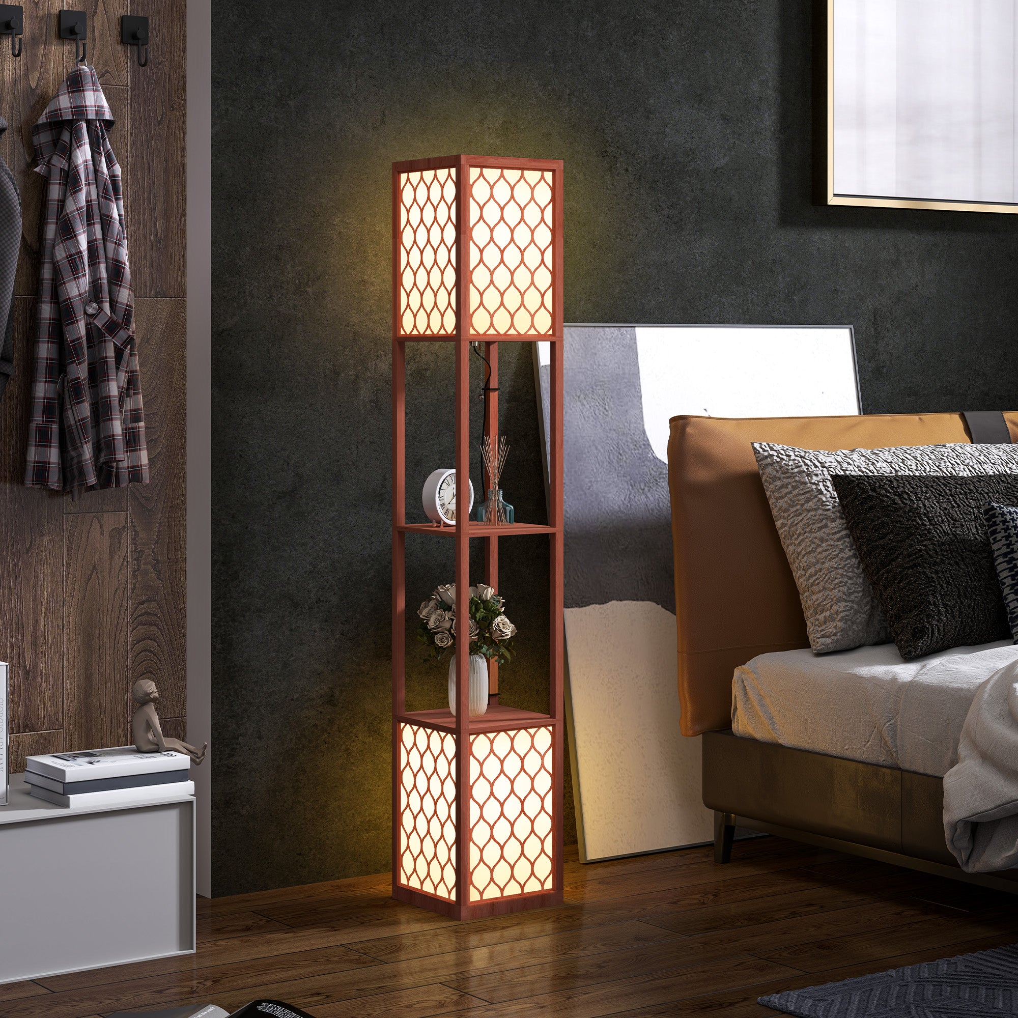 HOMCOM Duo Light Floor Shelves - Brown - North Peak Garden Furniture
