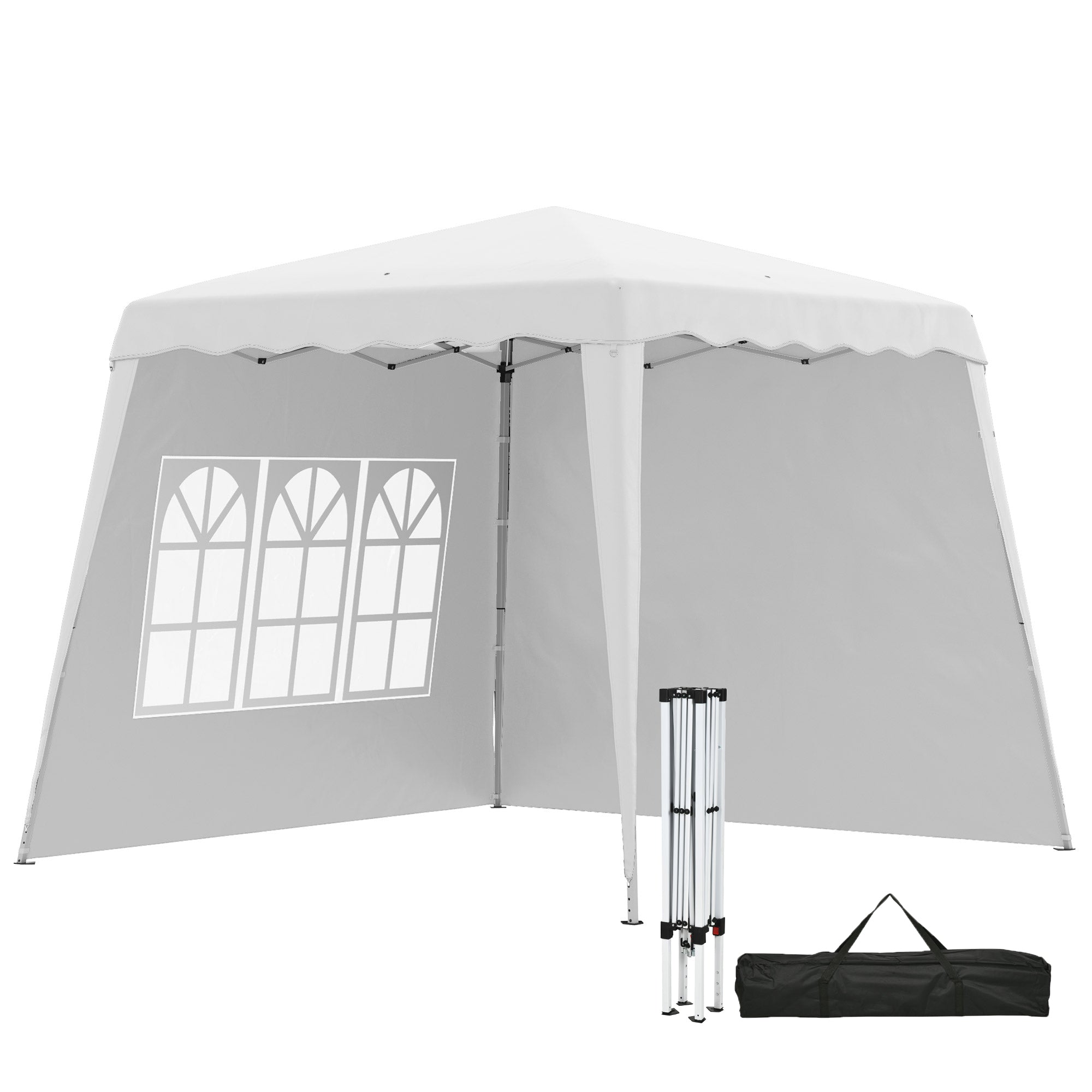 Outsunny Pop Up Gazebo with 2 Sides, Slant Legs and Carry Bag, Height Adjustable UV50+ Party Tent Event Shelter for Garden, Patio, 2.4 x 2.4m Top / 2.9 x 2.9m Base, White - North Peak Garden Furniture