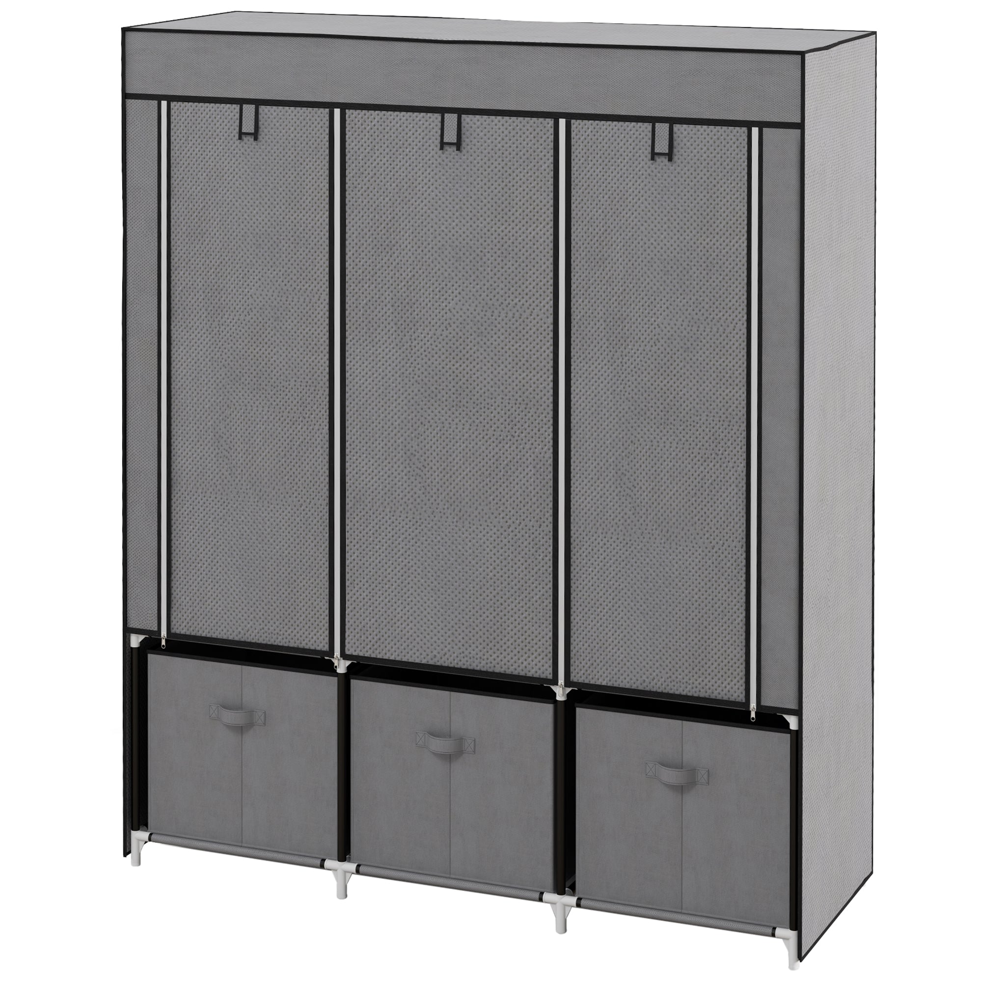HOMCOM Fabric Wardrobe for Bedroom, Portable Wardrobe with 5 Shelves, 2 Hanging Rails and 3 Fabric Drawers, Foldable Closet, 125 x 43 x 162.5cm, Dark Grey