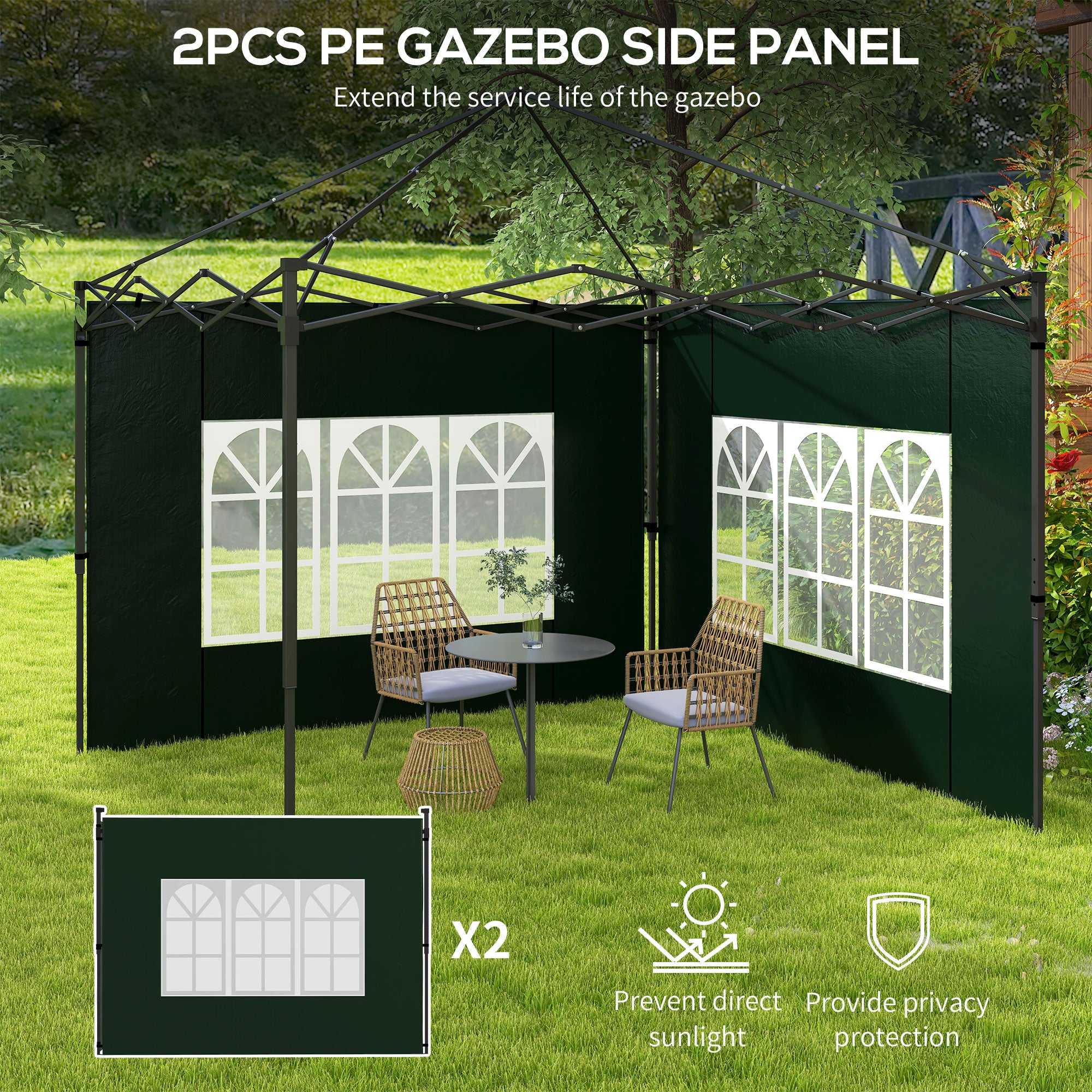 Outsunny Set of Two 3 x 3m Gazebo Frame Replacement Walls - Green - North Peak Garden Furniture
