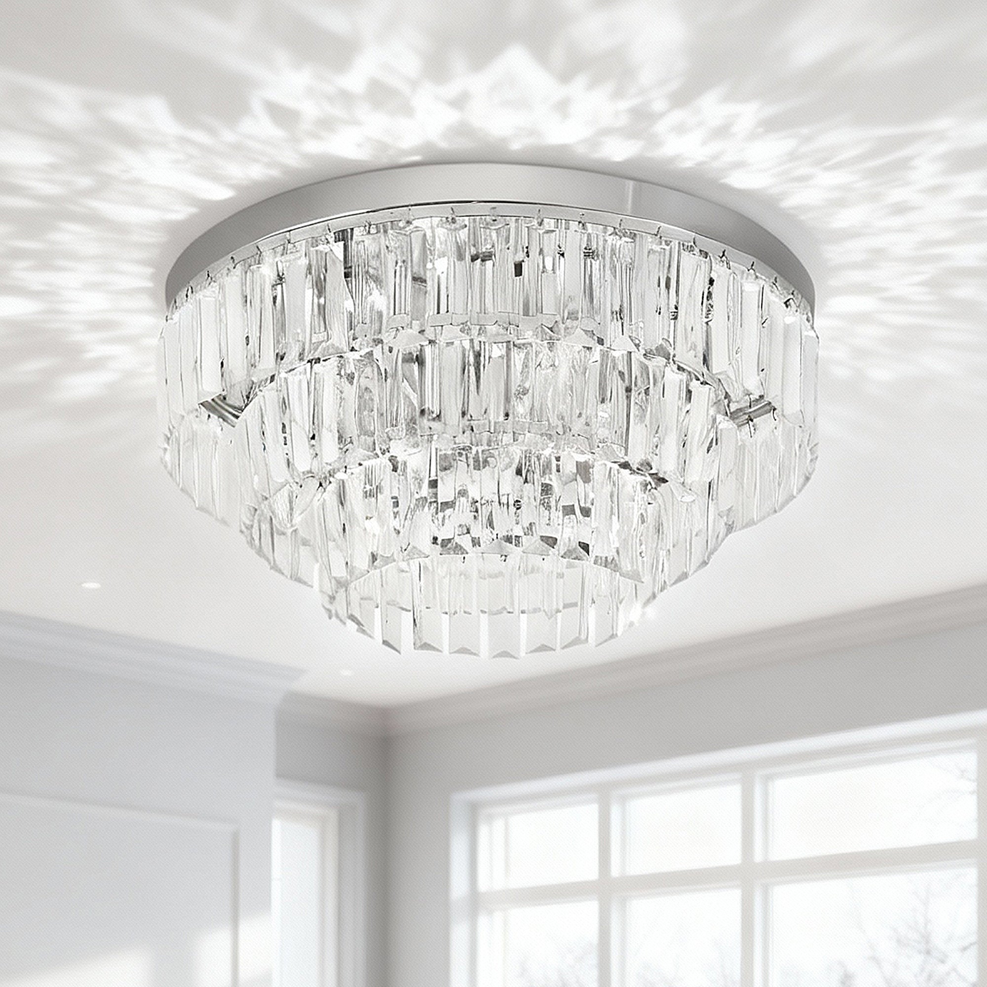 HOMCOM Round Crystal Ceiling Lamp 7 Lights Chandelier Mounted Fixture For Living Room Dining Room Hallway Modern