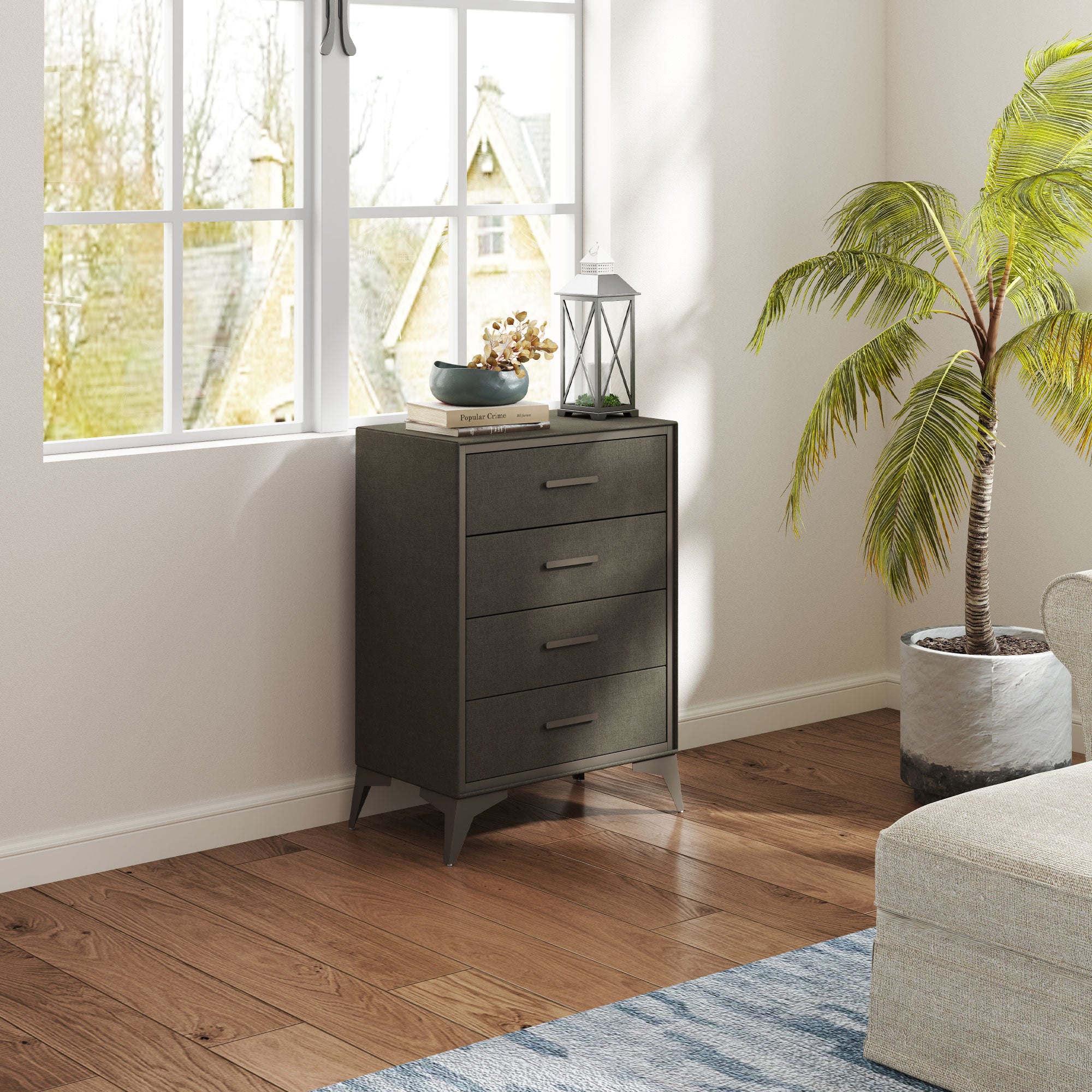 HOMCOM Velvet-Feel Chest of Four Drawers - Brown - North Peak Garden Furniture
