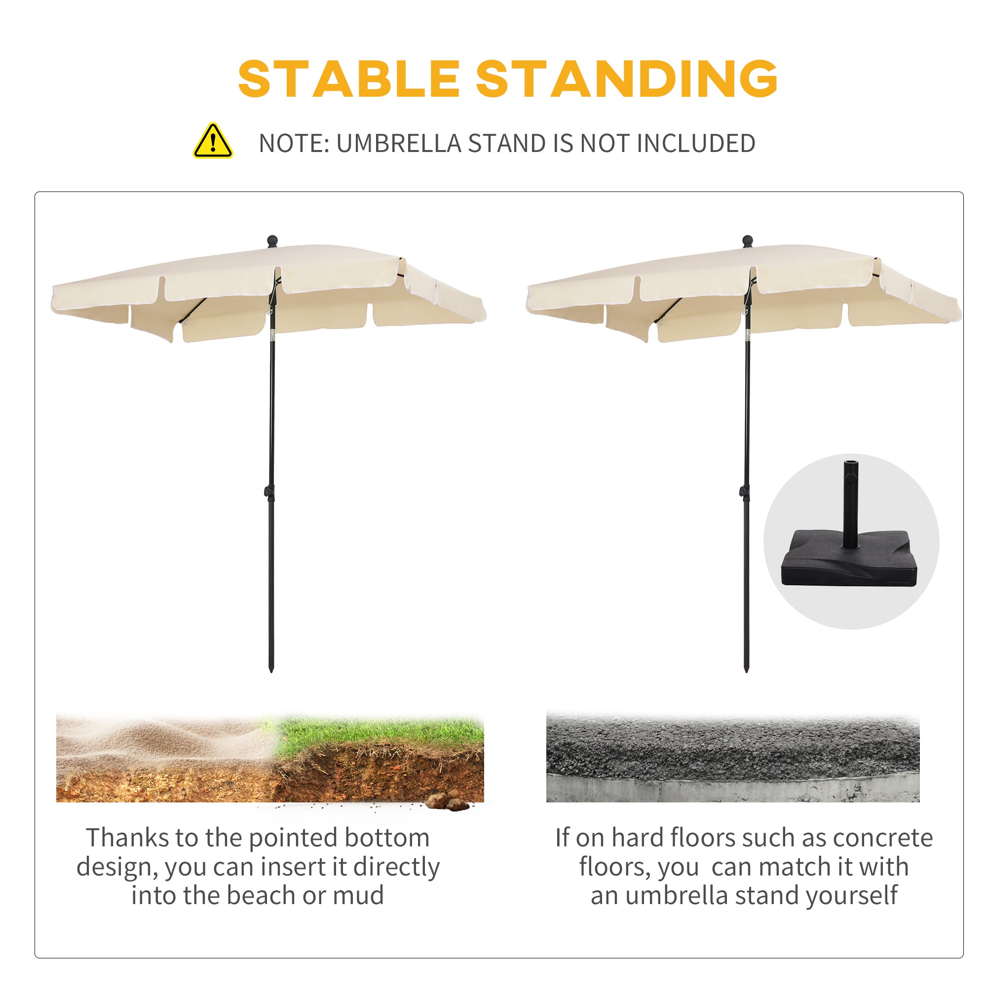 Outsunny Garden Parasol Umbrella, Outdoor Market Table Umbrella with Ruffles & Aluminium Pole, Rectangular Tilting Parasol Sun Shade Canopy, 2 x 1.3m, Beige - North Peak Garden Furniture