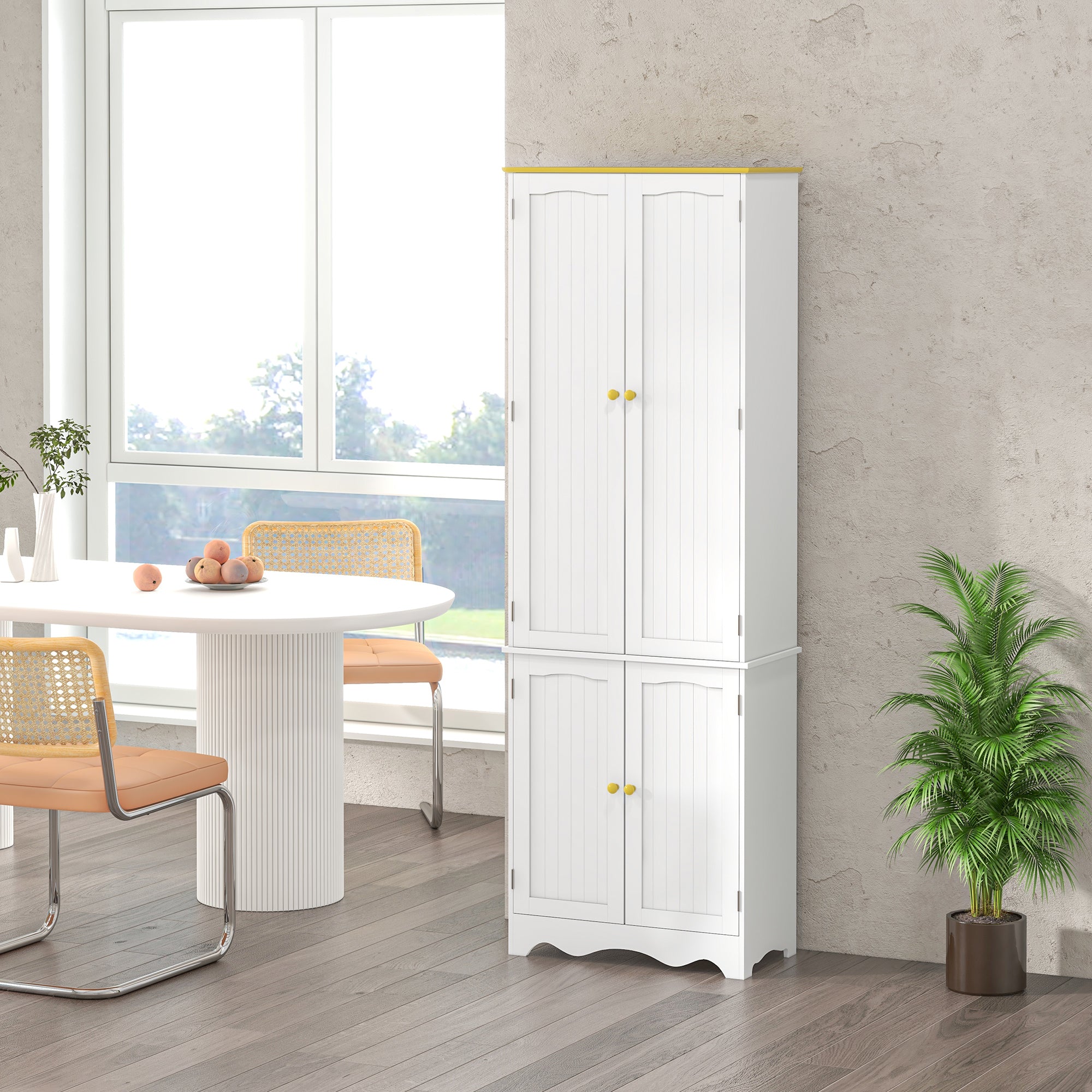 HOMCOM Freestanding 4-Door Kitchen Cupboard, Storage Cabinet Organizer with 4 Shelves, White - North Peak Garden Furniture