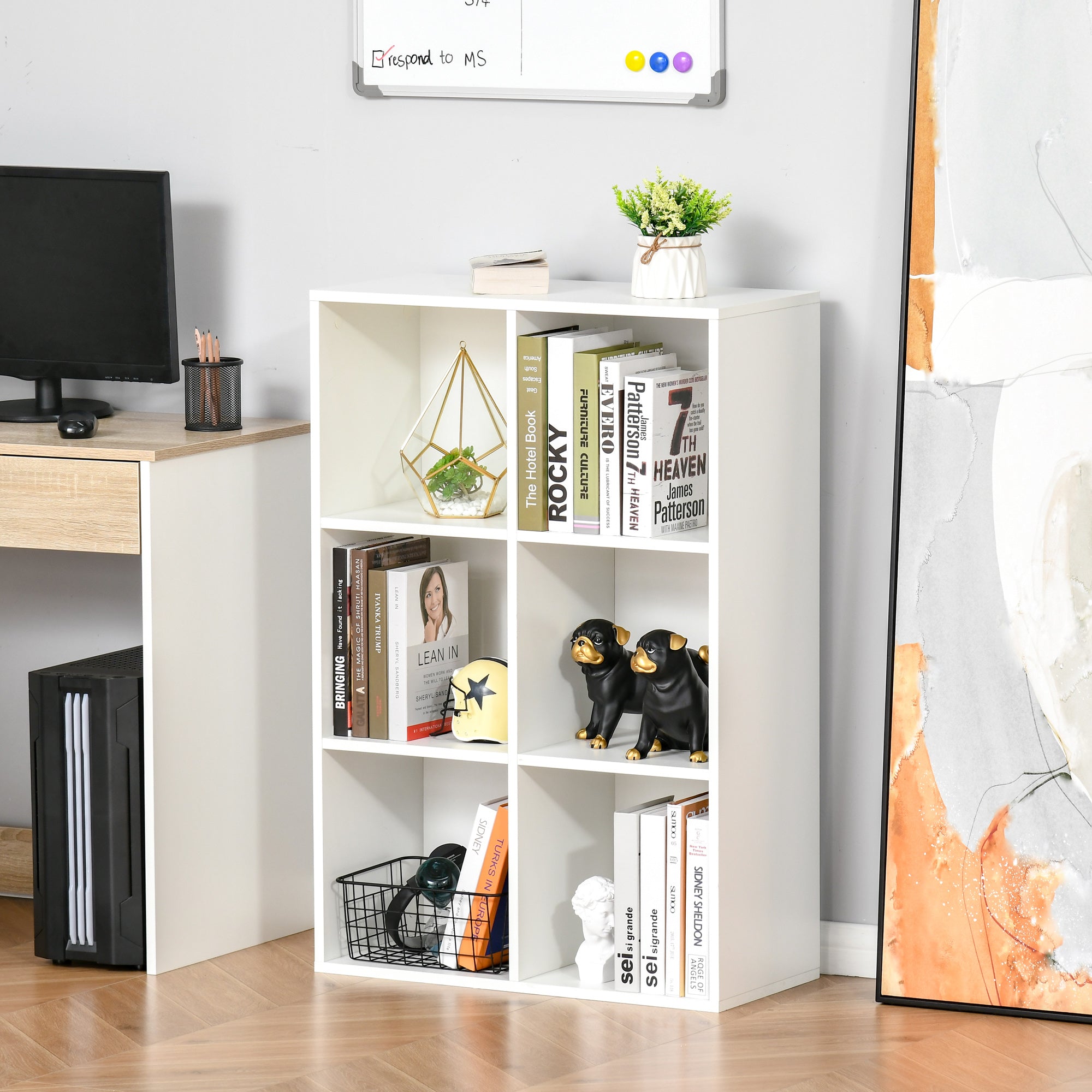 HOMCOM Six-Cube Bookcase - White Wood Effect - North Peak Garden Furniture
