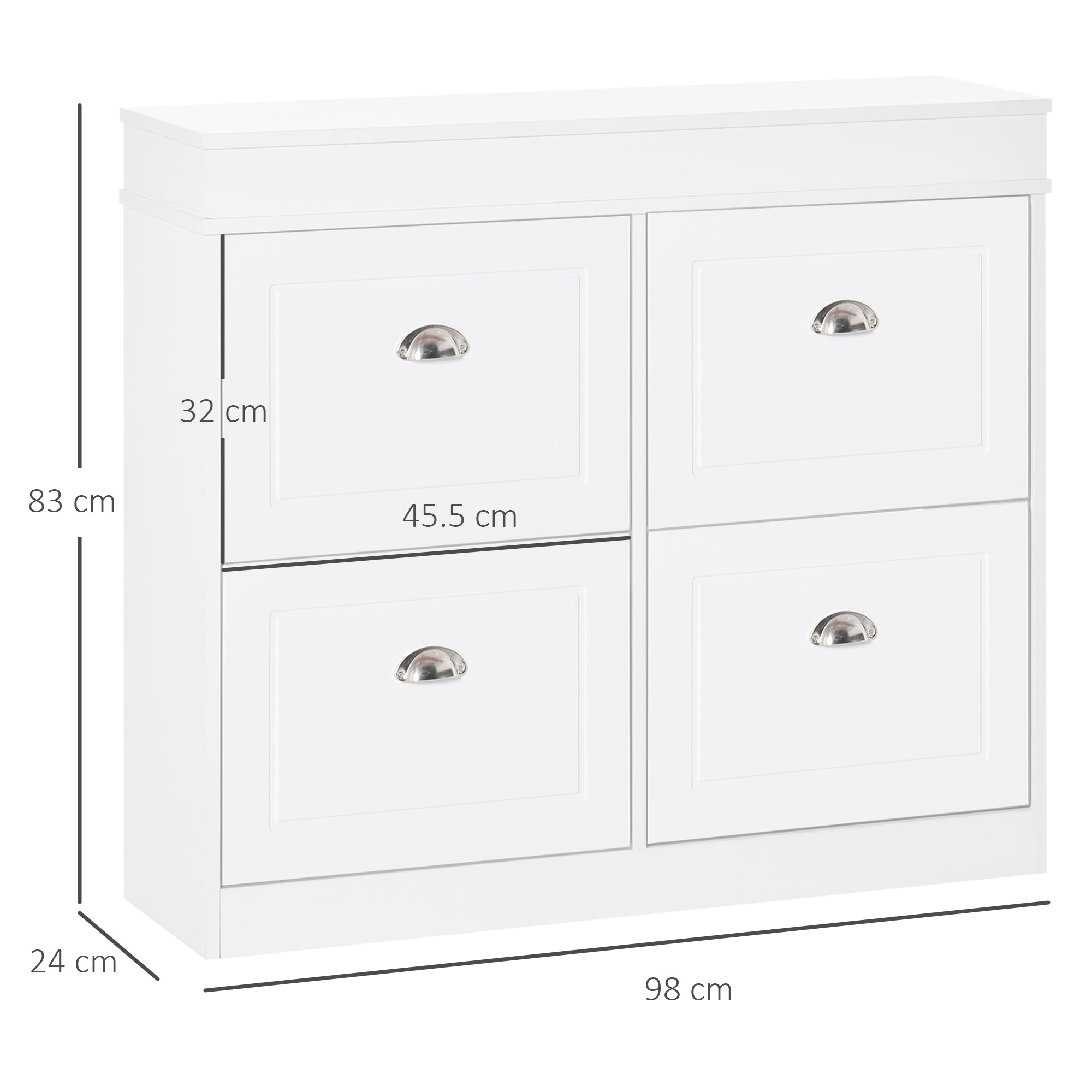 HOMCOM Shoe Cabinet with 4 Flip Drawers Wood Tipping Bucket Narrow Storage Cupboard with Adjustable Shelf Hall Organizer for Entrance Foyer White - North Peak Garden Furniture
