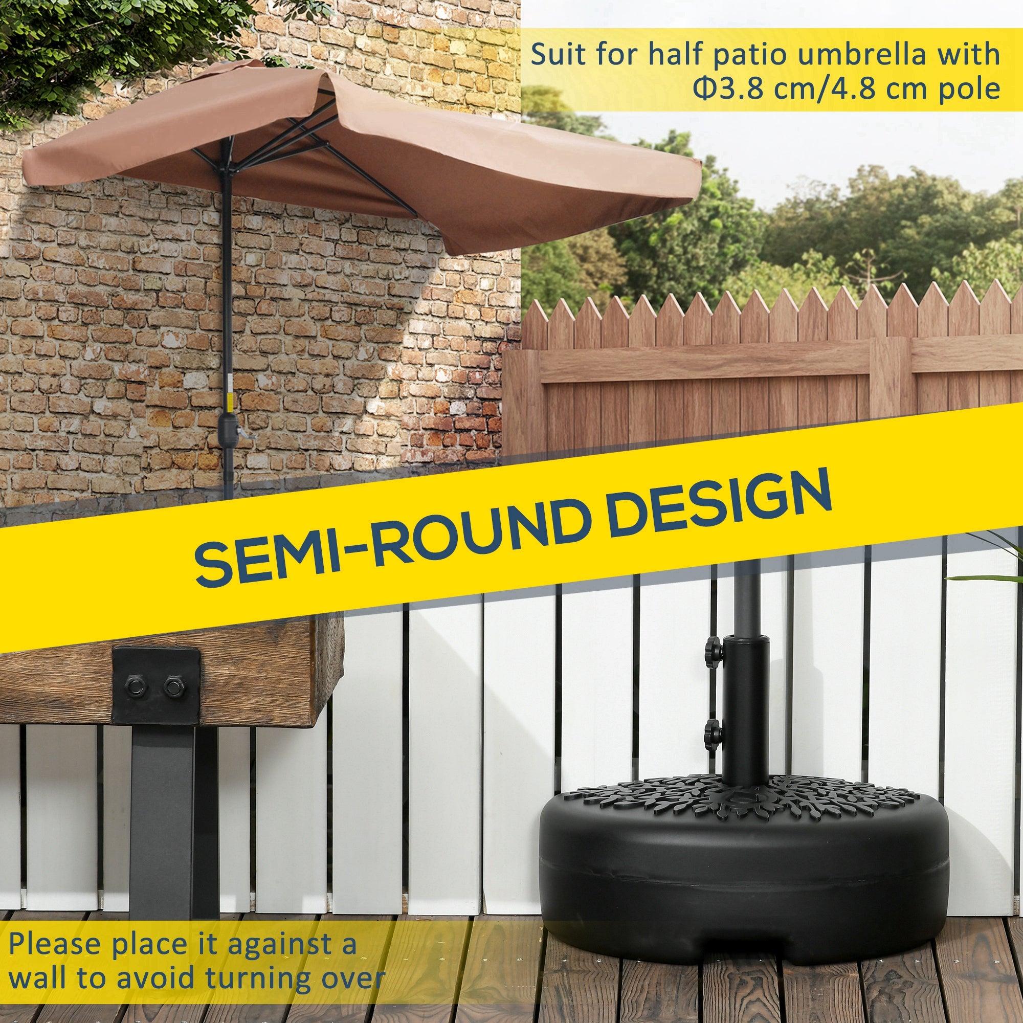 Outsunny Water/Sand Fillable Half Parasol Umbrella Base - Black - North Peak Garden Furniture