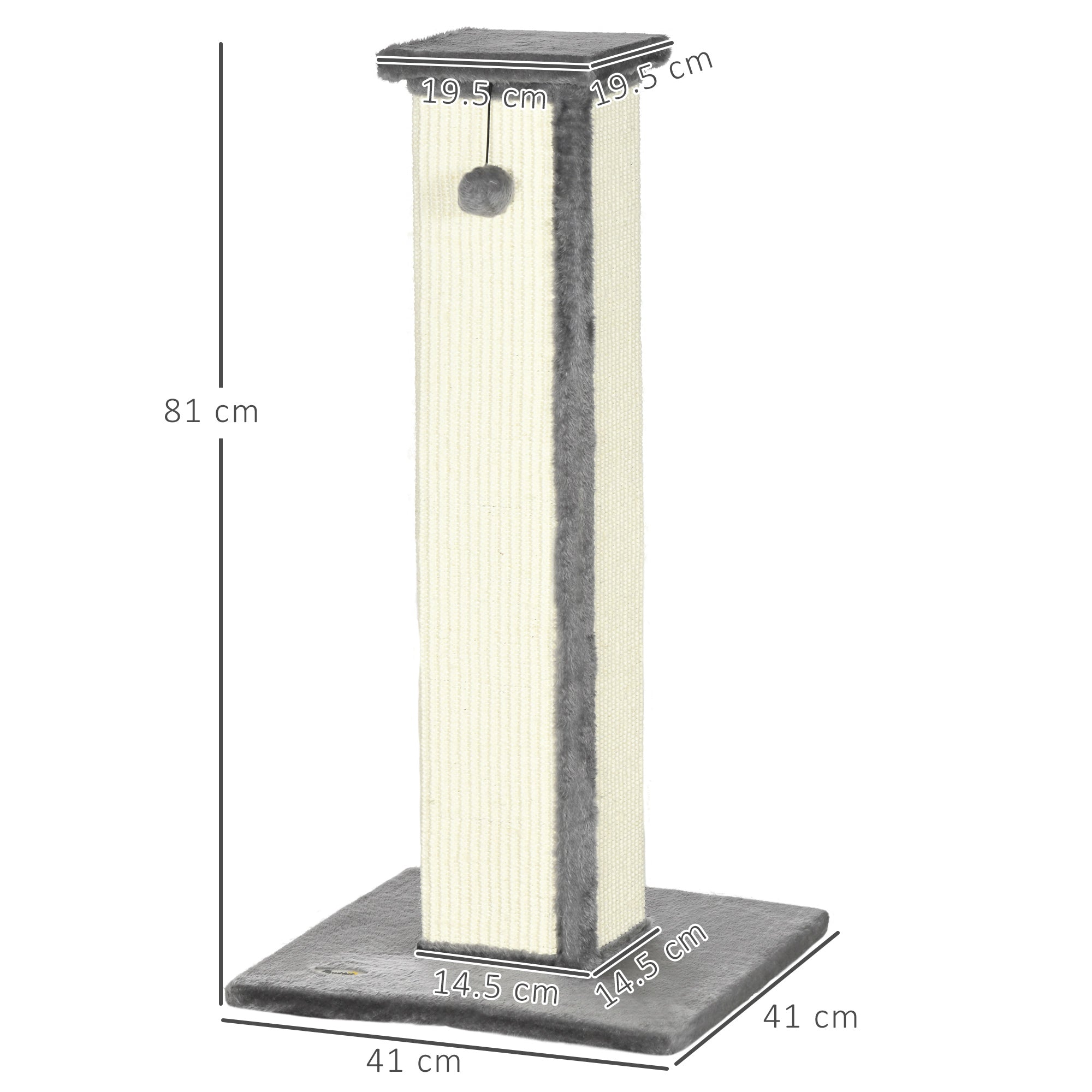 PawHut 81cm Cat Scratcher, Vertical Full Scratcher w/ Natural Sisal Rope, Hanging Ball, Soft Plush - Grey - North Peak Garden Furniture