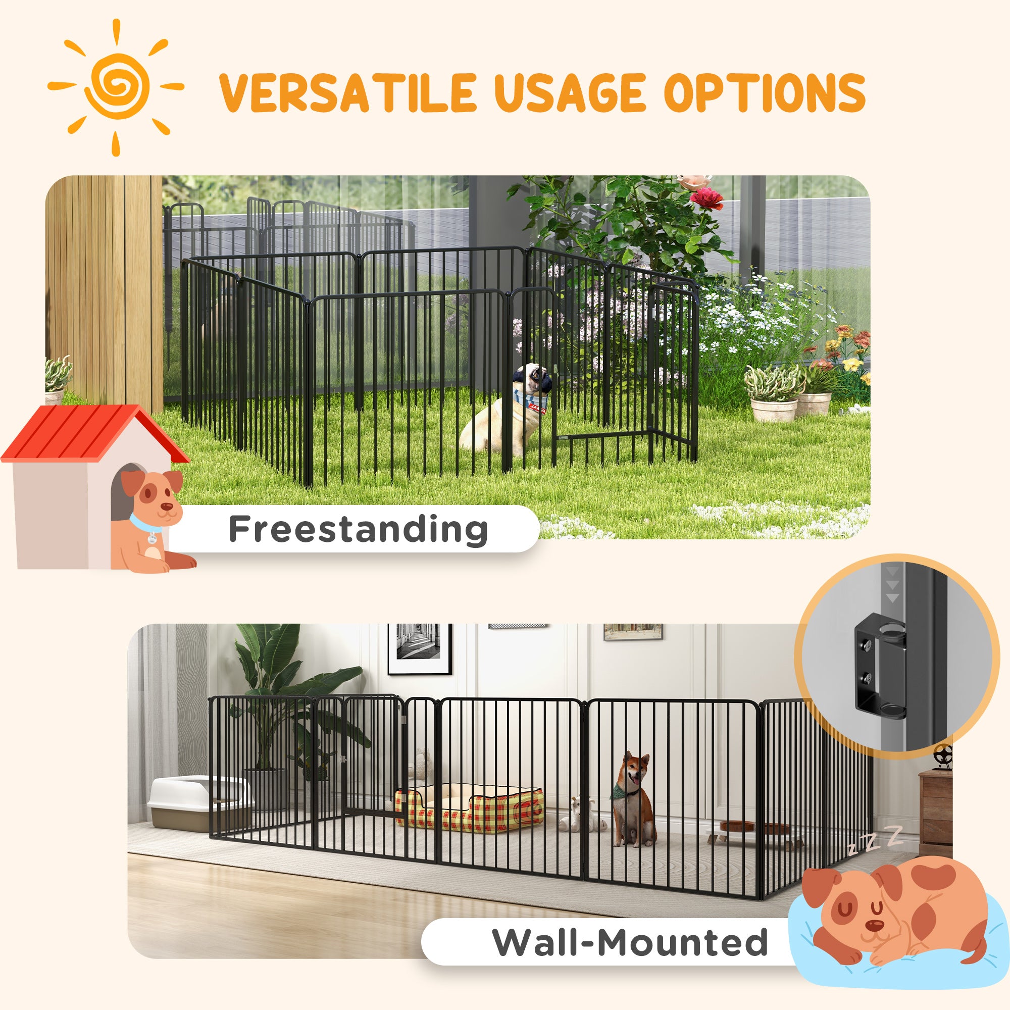 PawHut 80cm 8 Panels Heavy Duty Dog Pen, Pet Playpen for Indoors, Outdoors, Small, Medium Dogs