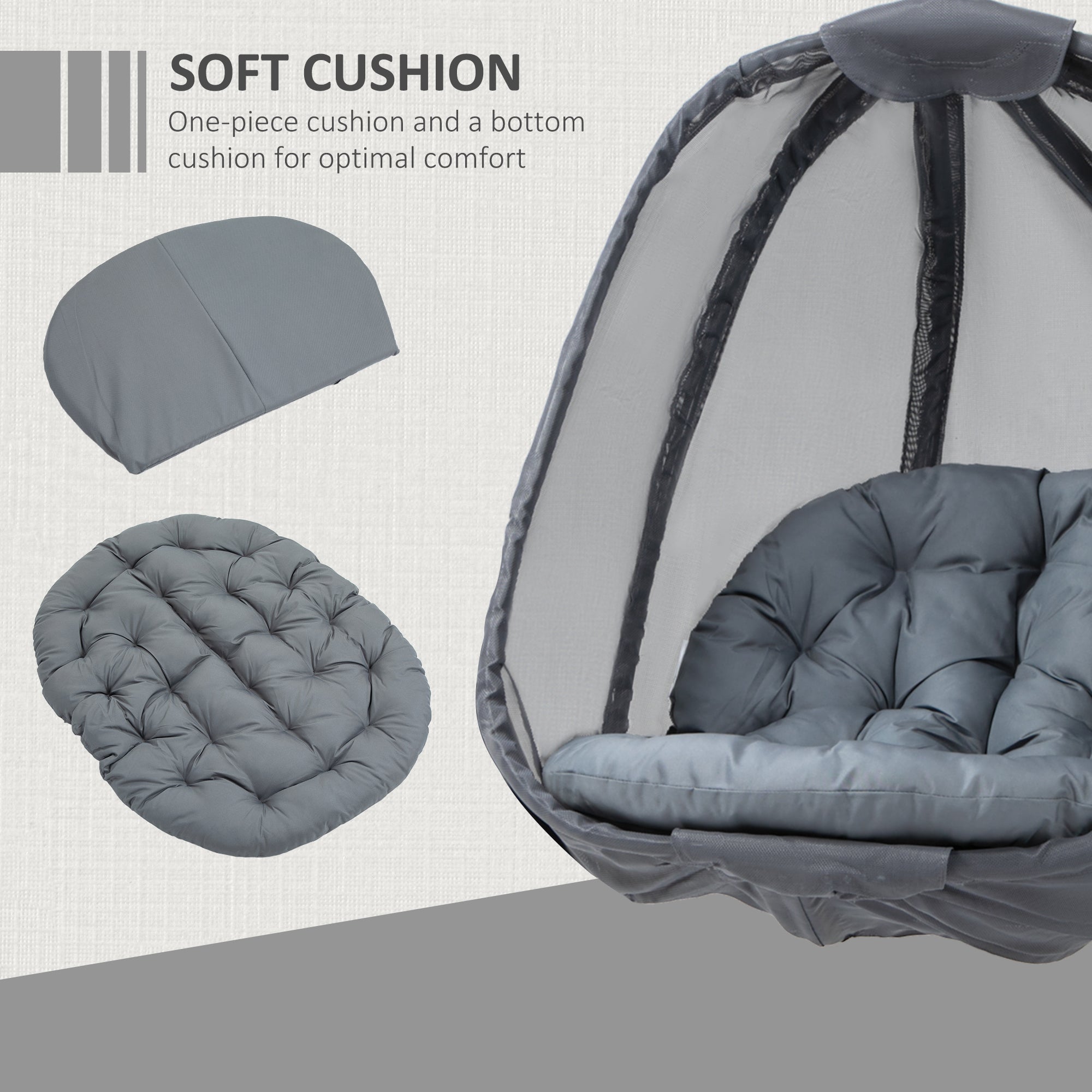 Outsunny Hanging Egg Chair, Folding Texteline Swing Hammock with Side Pocket, Cushion and Stand for Indoor Outdoor, Patio Garden Furniture, Grey - North Peak Garden Furniture