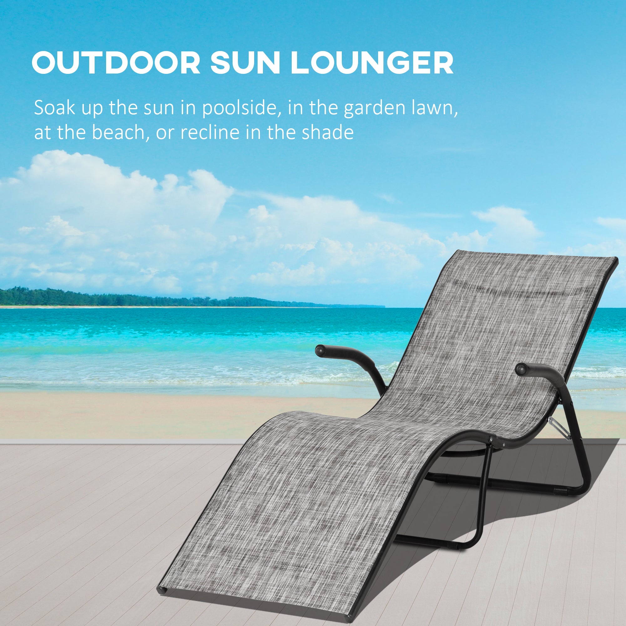 Outsunny Outdoor Folding Sun Lounger, Chaise Lounge Chair, Reclining Garden for Beach, Poolside and Patio, Grey