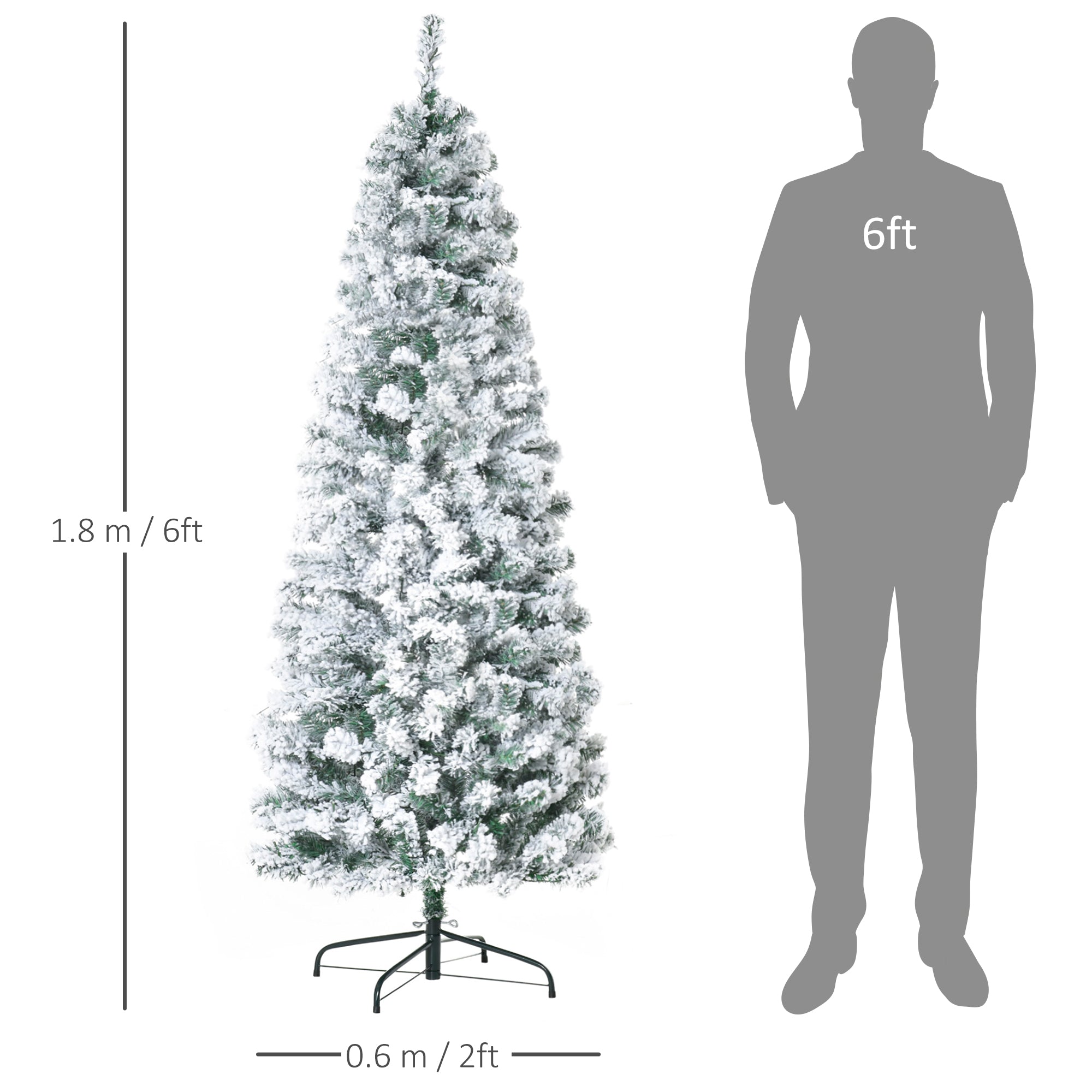 HOMCOM 6FT Prelit Artificial Snow Flocked Christmas Tree with Warm White LED Light, Holiday Home Xmas Decoration, Green White