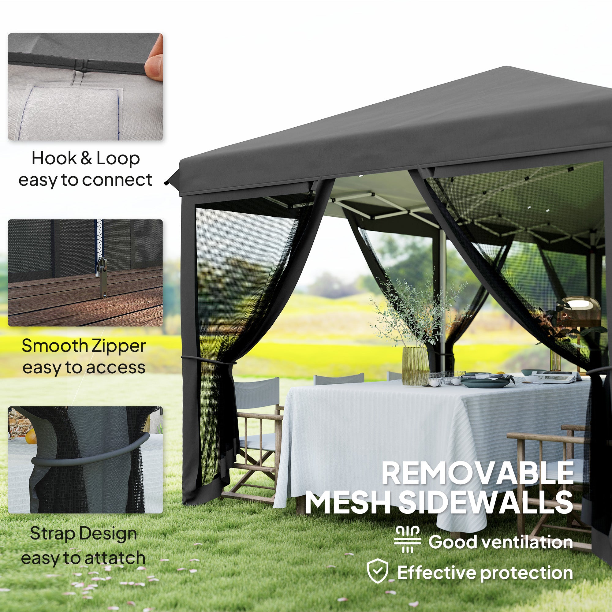 Outsunny 3 x 6m Pop Up Gazebo, Outdoor Canopy Shelter, Marquee Party Wedding Tent with 6 Mesh Walls and Carry Bag, Black - North Peak Garden Furniture