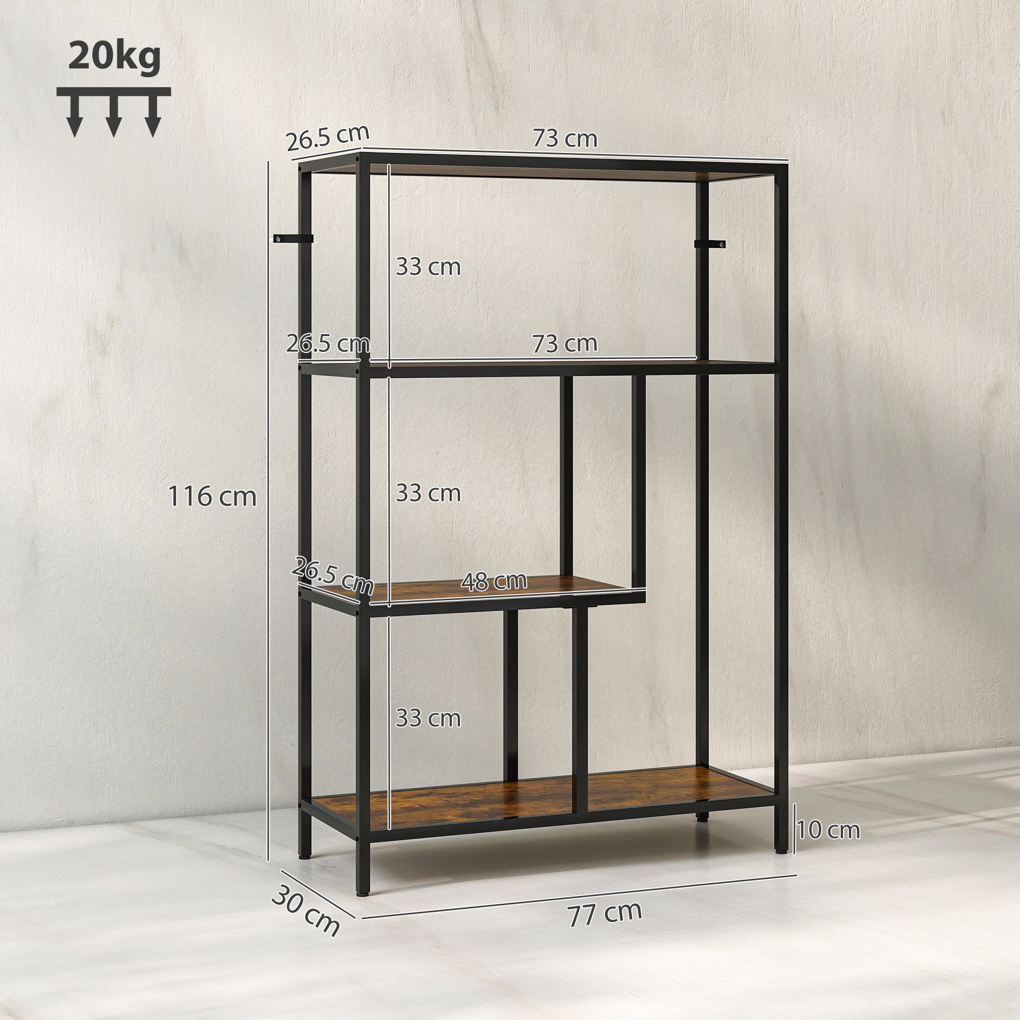 HOMCOM 4-Tier Bookshelf with Open Shelves - Rustic Brown - North Peak Garden Furniture