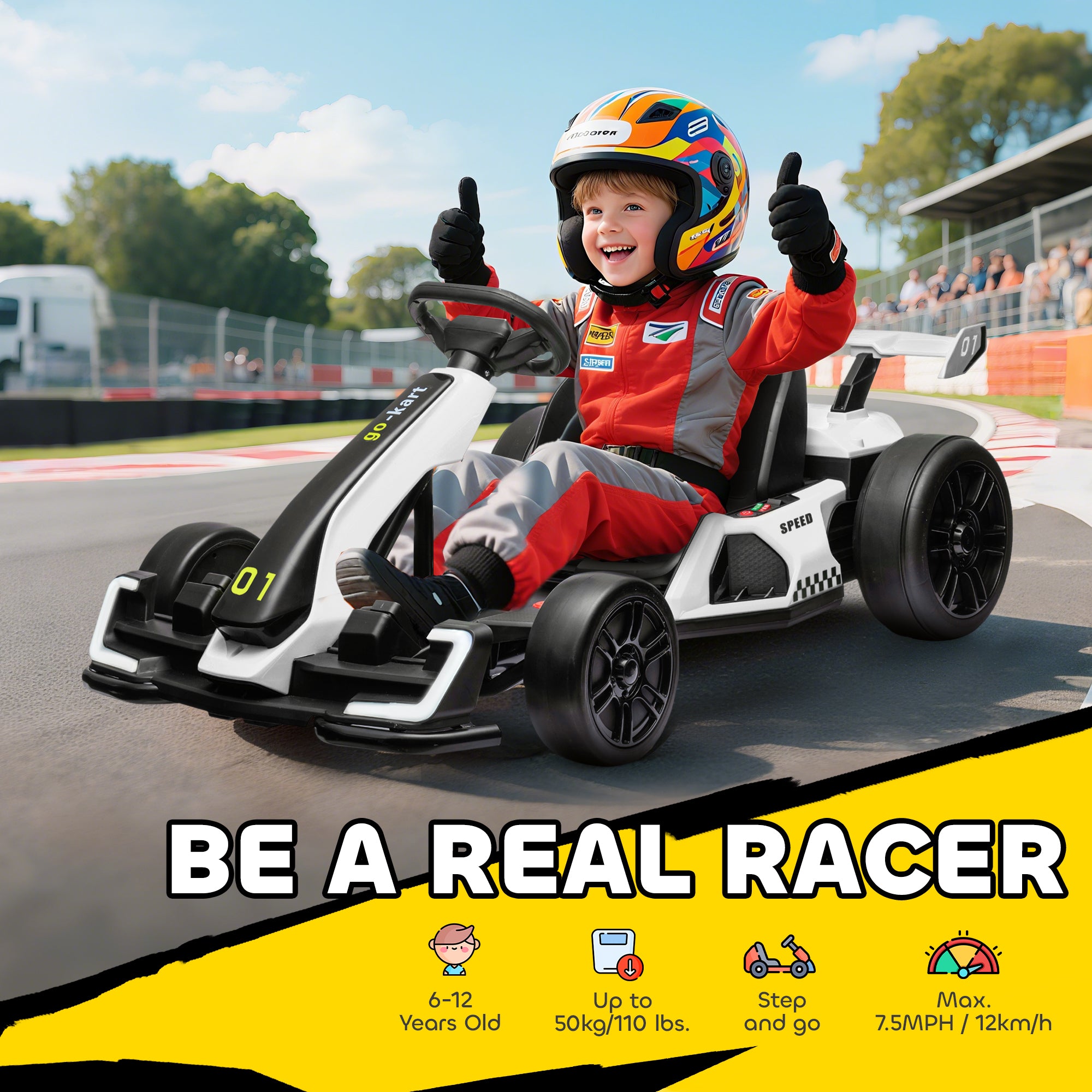 HOMCOM 24V Electric Go Kart for Kids with Adjustable Seat for 6-12 Years, White - North Peak Garden Furniture