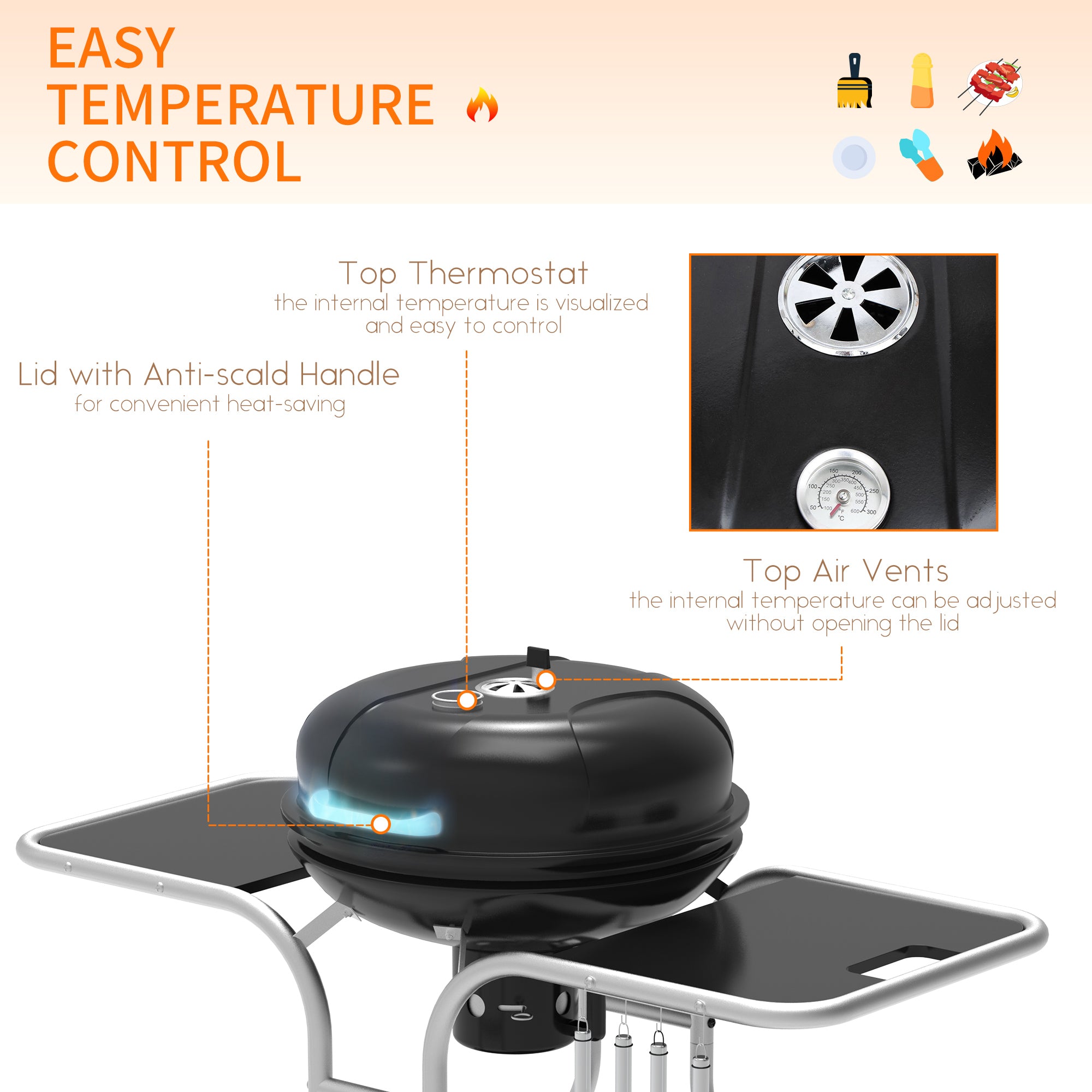 Outsunny Charcoal Grill Trolley Barbecue Grill W/ Wheels