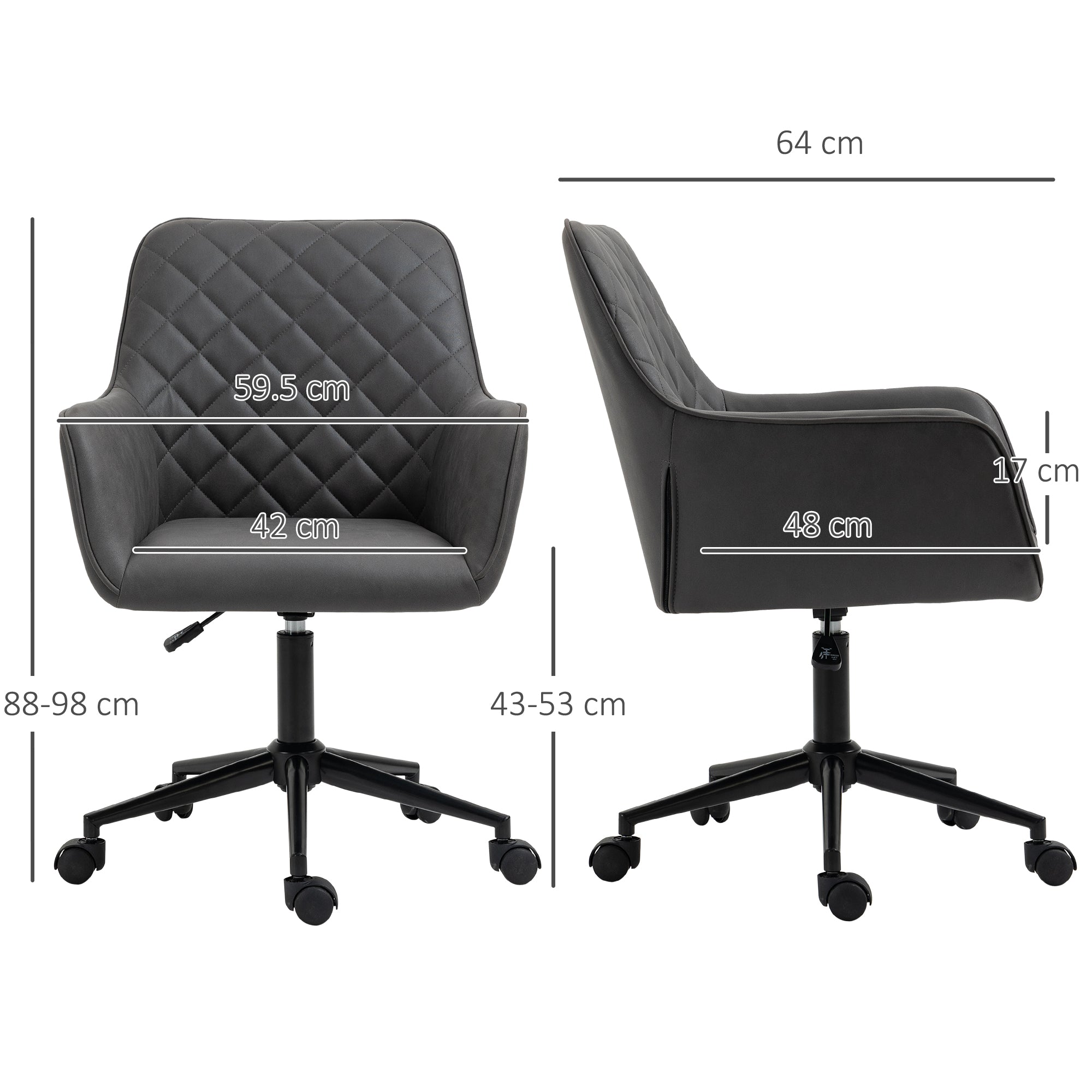 Vinsetto Office Desk Chair, Leather-Feel Fabric Computer Swivel Chair with Rolling Wheels and Adjustable Height for Home, Grey - North Peak Garden Furniture