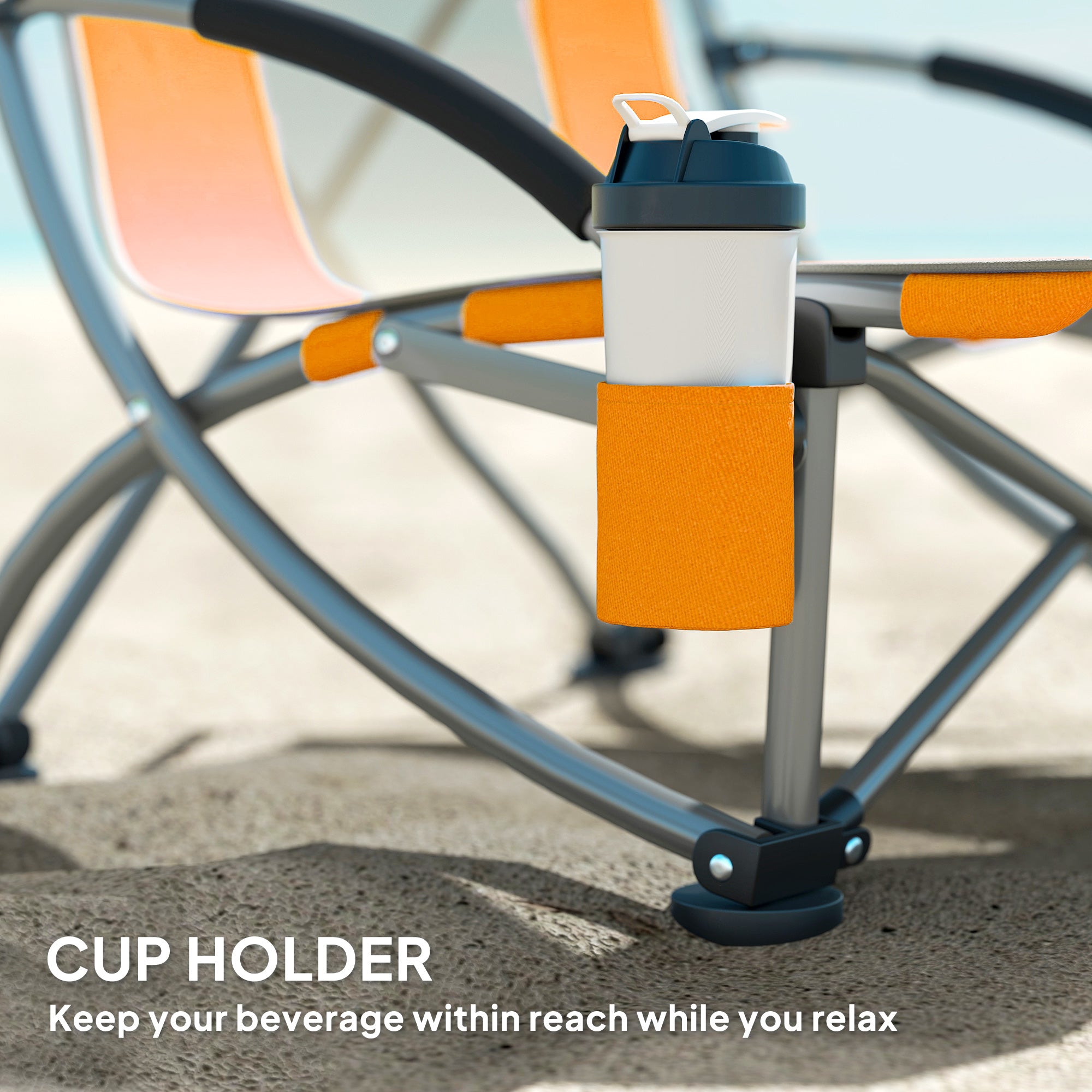 Outsunny Set of 2 Folding Beach Chair, Low Camping Chair with Mesh Back, Carry Bag and Cup Holder for Garden Outdoor Picnic Festival Travel, Orange - North Peak Garden Furniture
