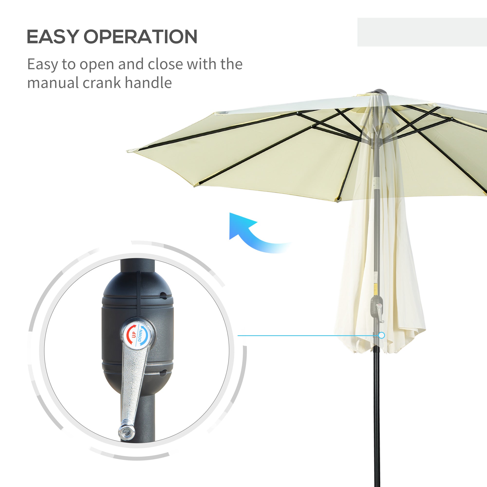 Outsunny 3(m) Tilting Parasol Garden Umbrellas, Outdoor Sun Shade with 8 Ribs, Tilt and Crank Handle for Balcony, Bench, Garden, Beige - North Peak Garden Furniture