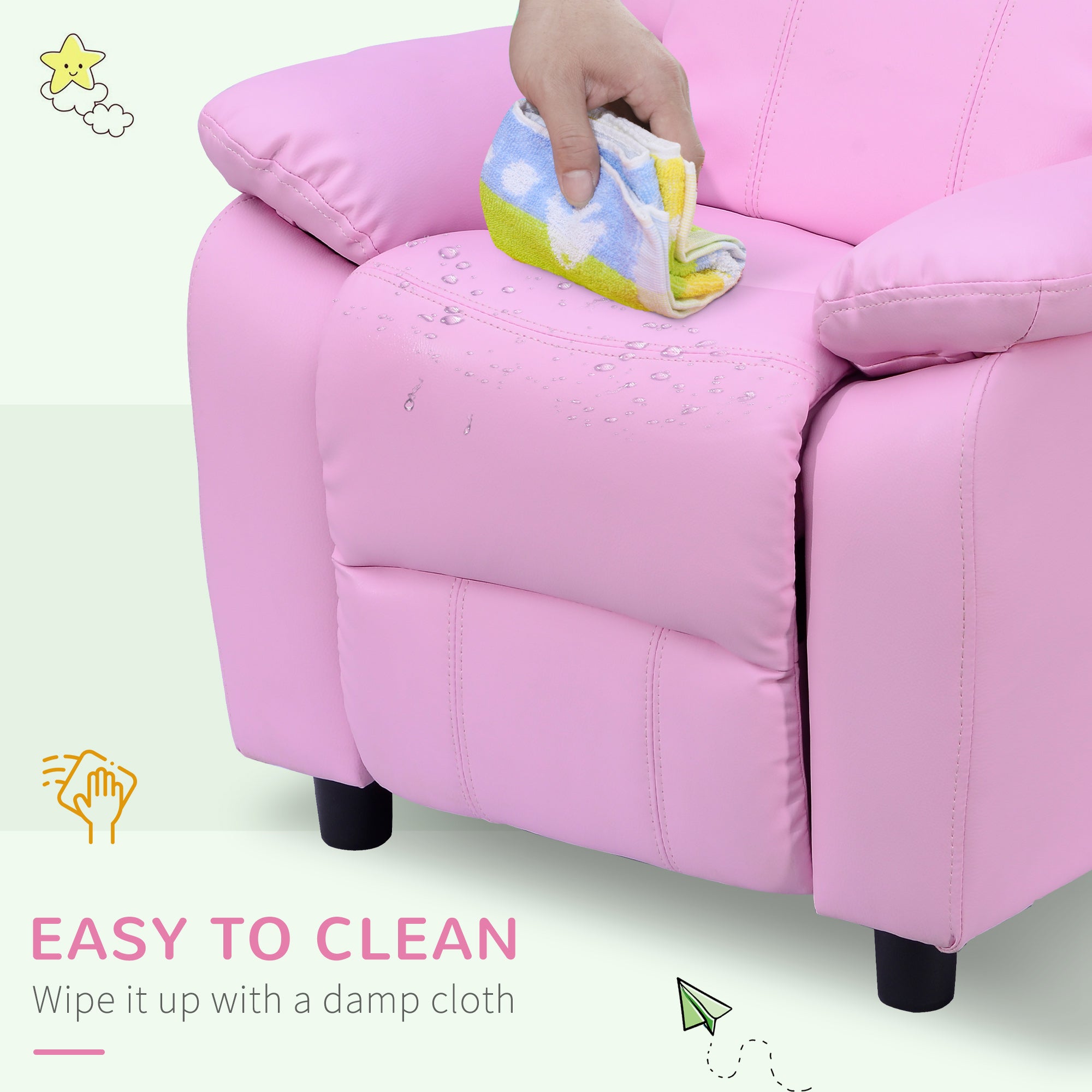 HOMCOM Kids Sofa Armchair Toddler Recliner Children's Chair Lounger Games Chair PU Leather w/ Storage (Pink) - North Peak Garden Furniture