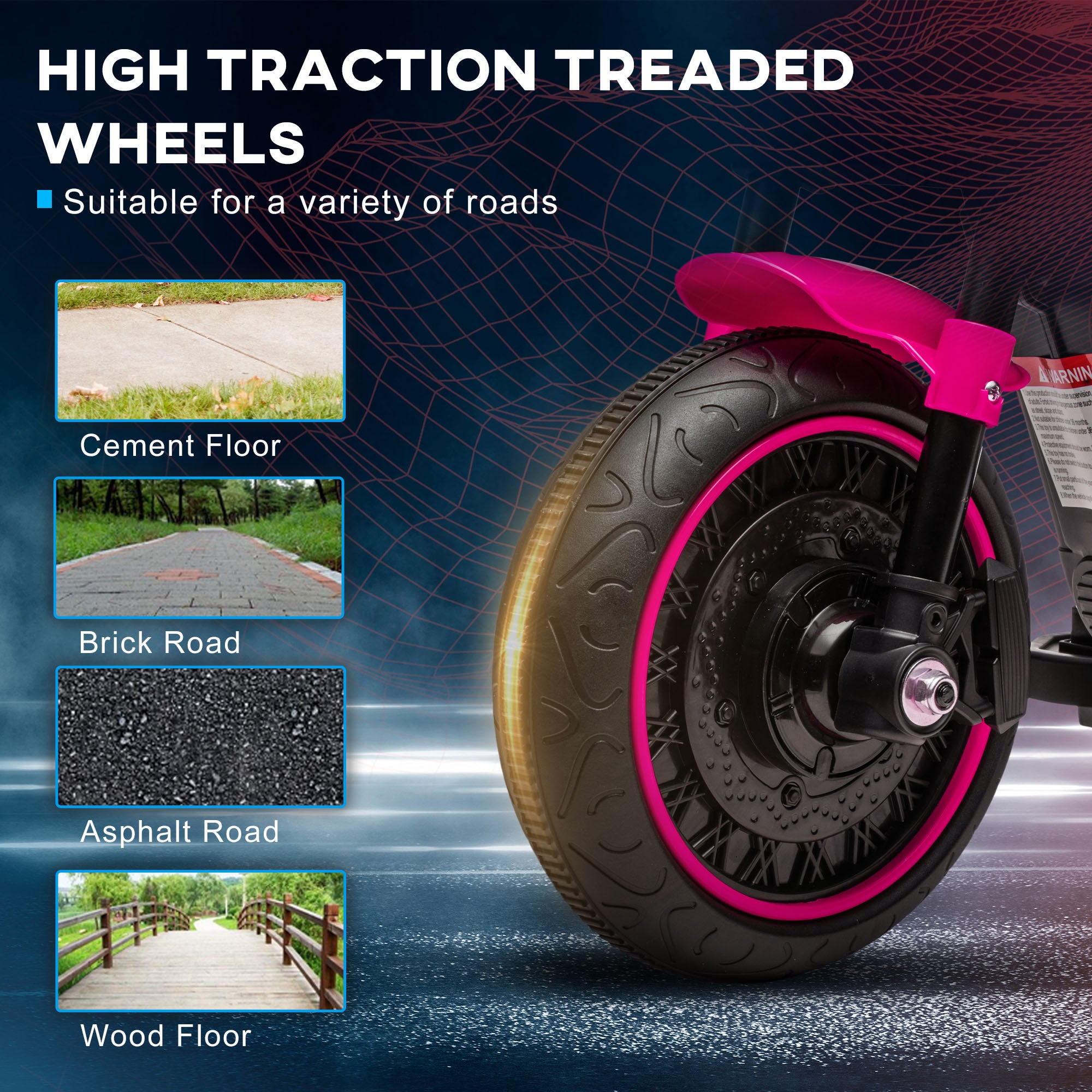 HOMCOM 6v Electric Motorbike with Training Wheels, One-Button Start - Pink - North Peak Garden Furniture