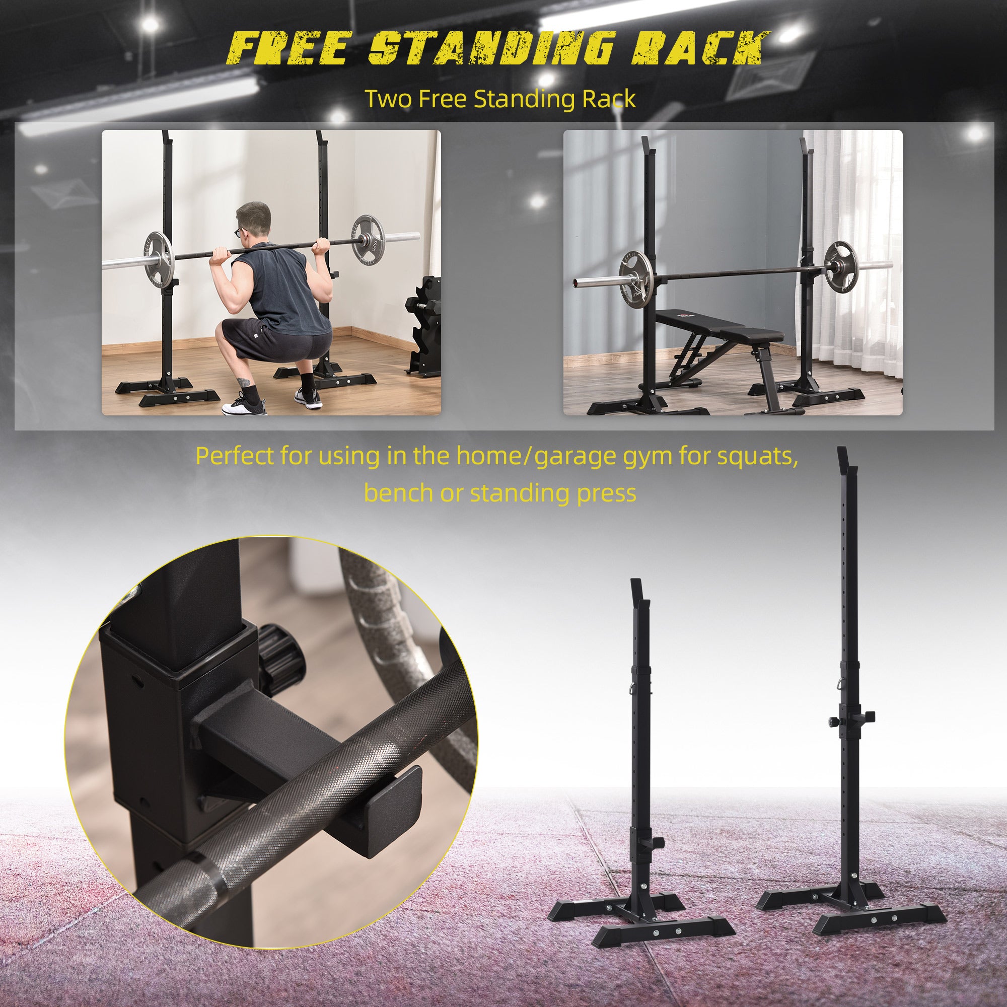 HOMCOM Adjustable Squat Rack, Weight Strength Training Bench Press Rack Barbell Rack Power Rack Weight Bench Supporter for Home Gym Exercise, Max Load 150kg, 124-154cm