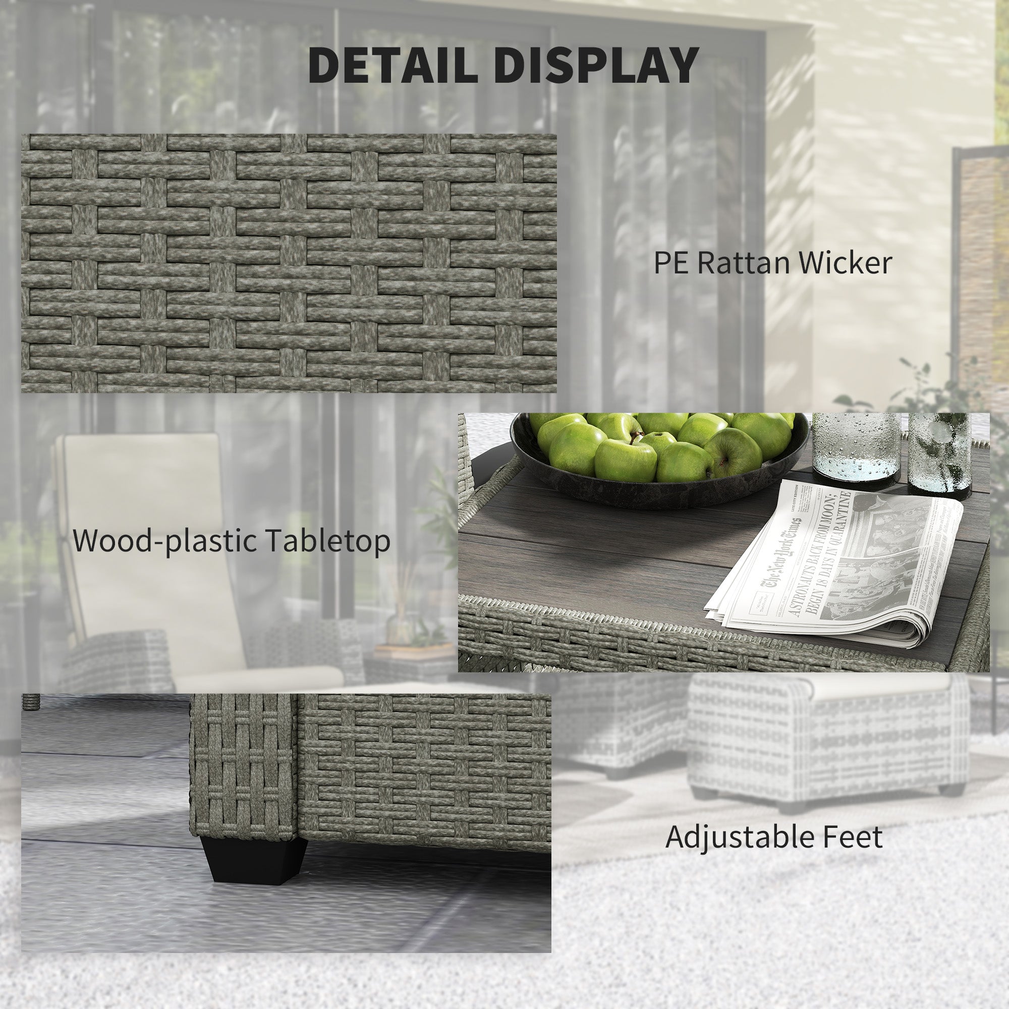 Outsunny 5-Piece Rattan Garden Furniture Set with Cushions - Charcoal Grey - North Peak Garden Furniture
