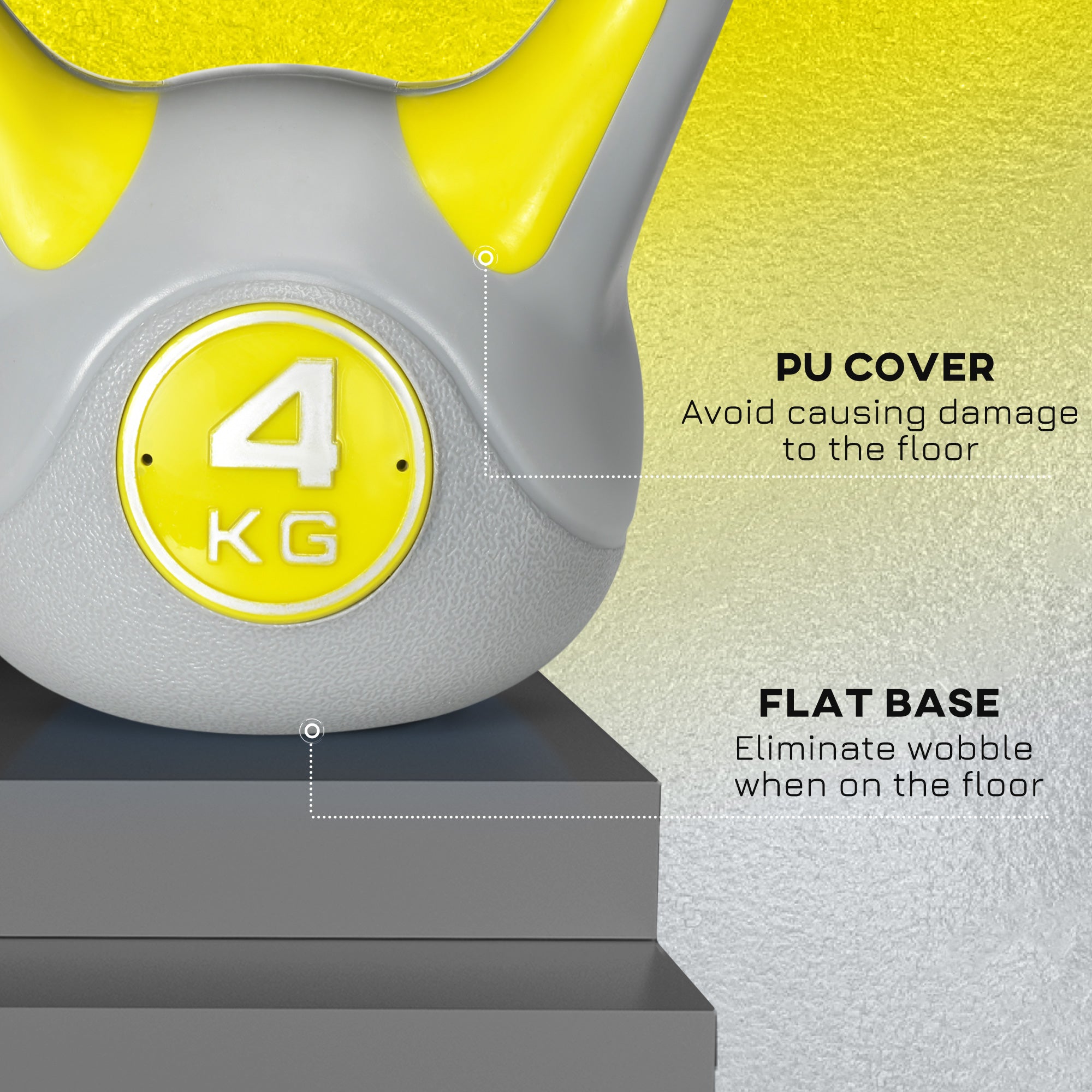 SPORTNOW Kettlebell, 4kg Kettle Bells with Handle for Home Gym Weight Lifting and Strength Training, Yellow and Grey - North Peak Garden Furniture