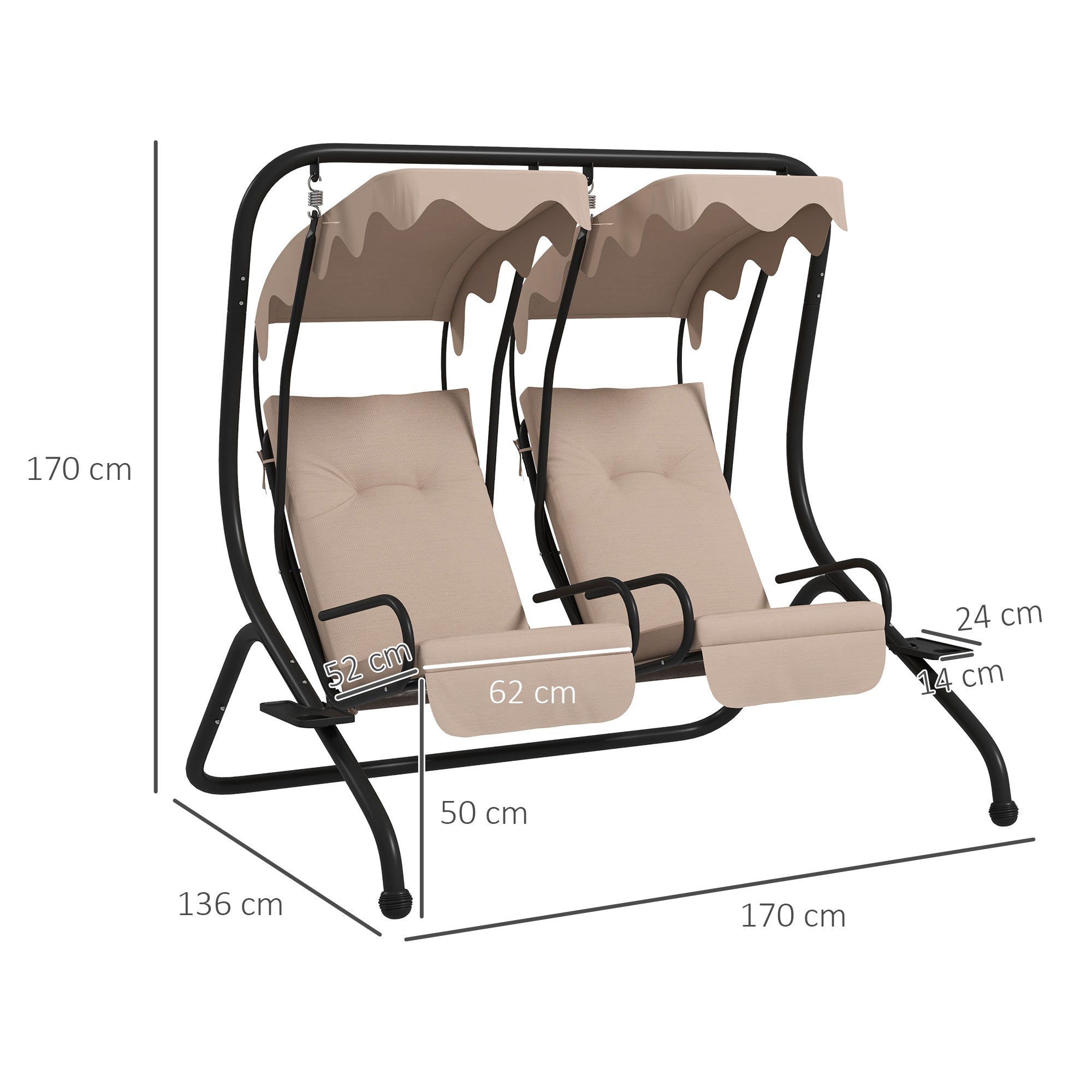 Outsunny Two-Seat Garden Swing Chair, with Protective Canopy - Beige