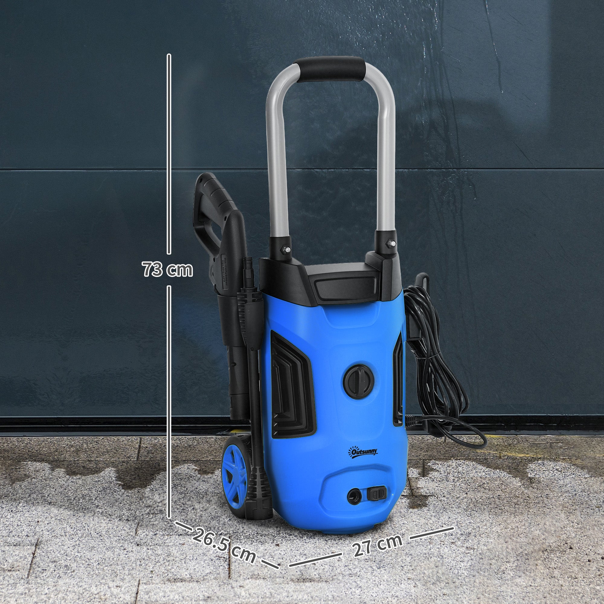 Outsunny 1800W High Pressure Washer, 150 Bar Pressure, 420 L/h Flow, Portable Power Washer Jet Wash Cleaner with Adjustable Nozzle, 6M Hose, Steel Handle for Home Patio Car Driveway, Blue - North Peak Garden Furniture