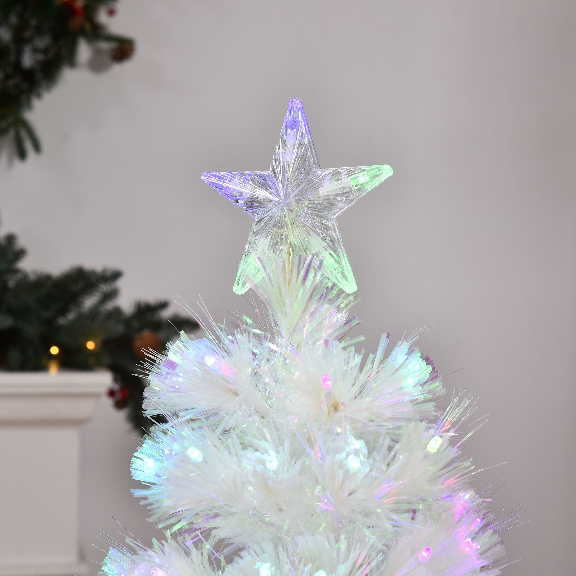 HOMCOM 4 Feet Prelit Artificial Christmas Tree with Fiber Optic LED Light, Holiday Home Xmas Decoration, White - North Peak Garden Furniture