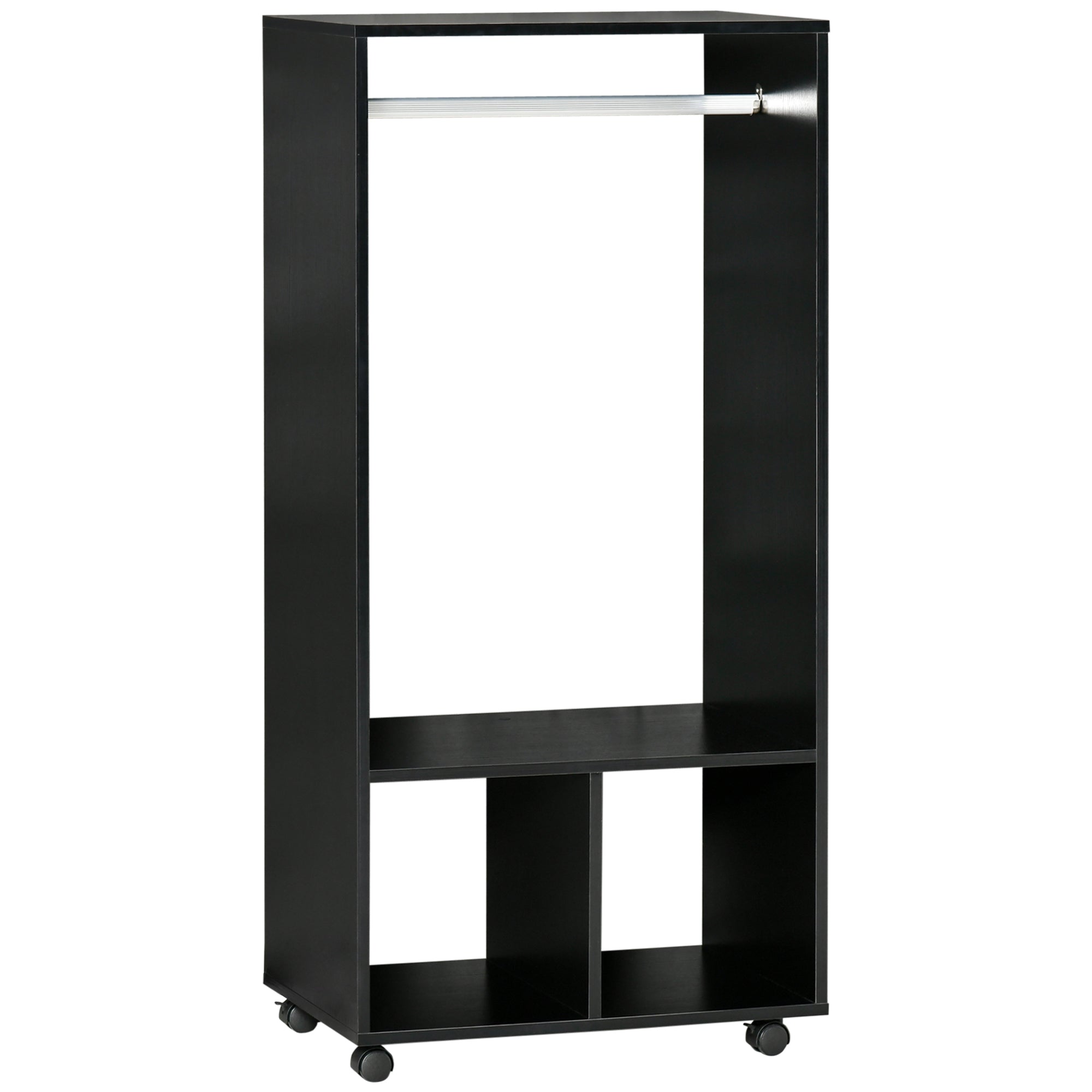 HOMCOM Open Wardrobe for Bedroom, Small Wardrobe on Wheels with Clothes Rail, Storage Shelves, Mobile Garment Rack for Clothes Storage, Cloakroom, Hallway, Black - North Peak Garden Furniture