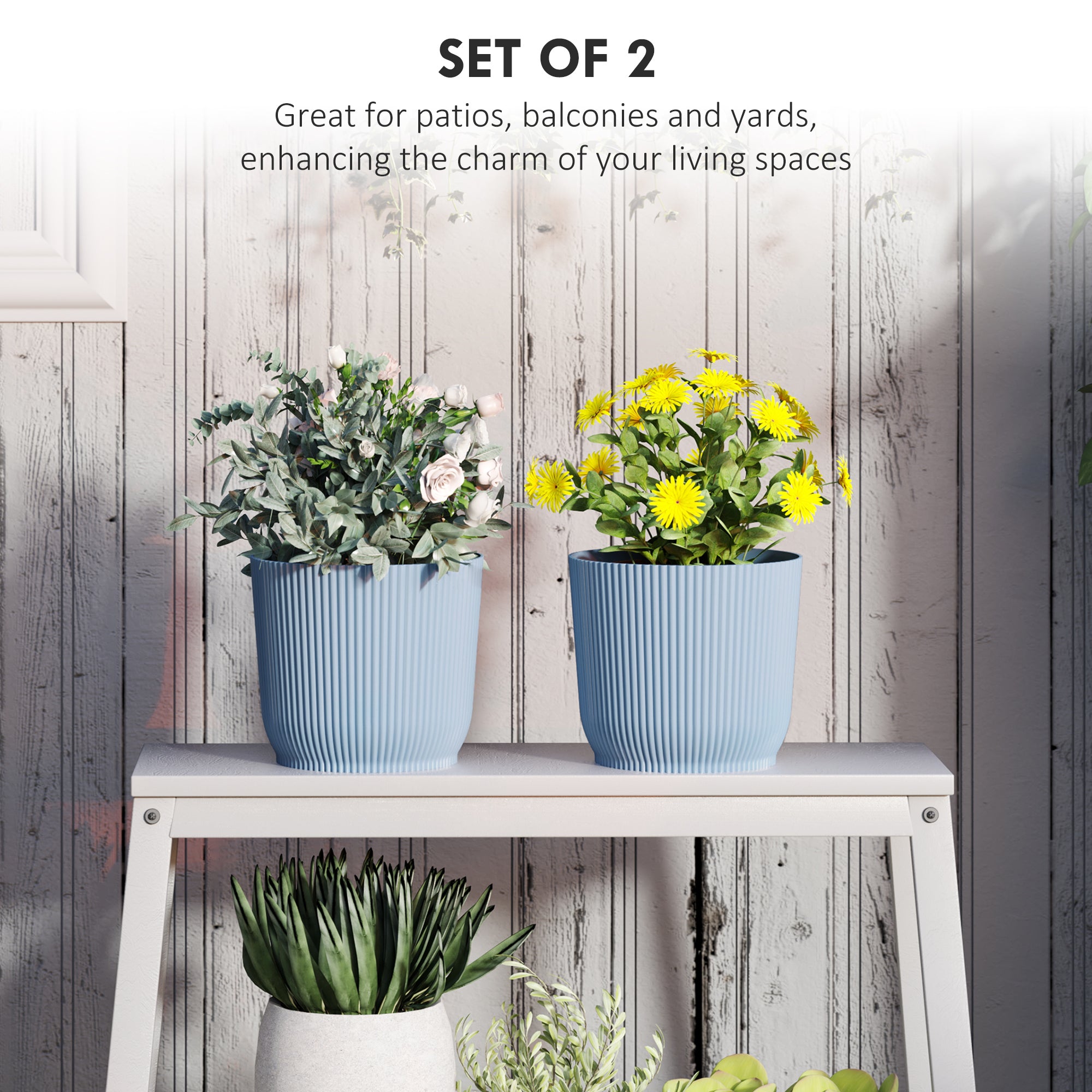 Outsunny Set of Two Ф22cm Planters - Blue - North Peak Garden Furniture