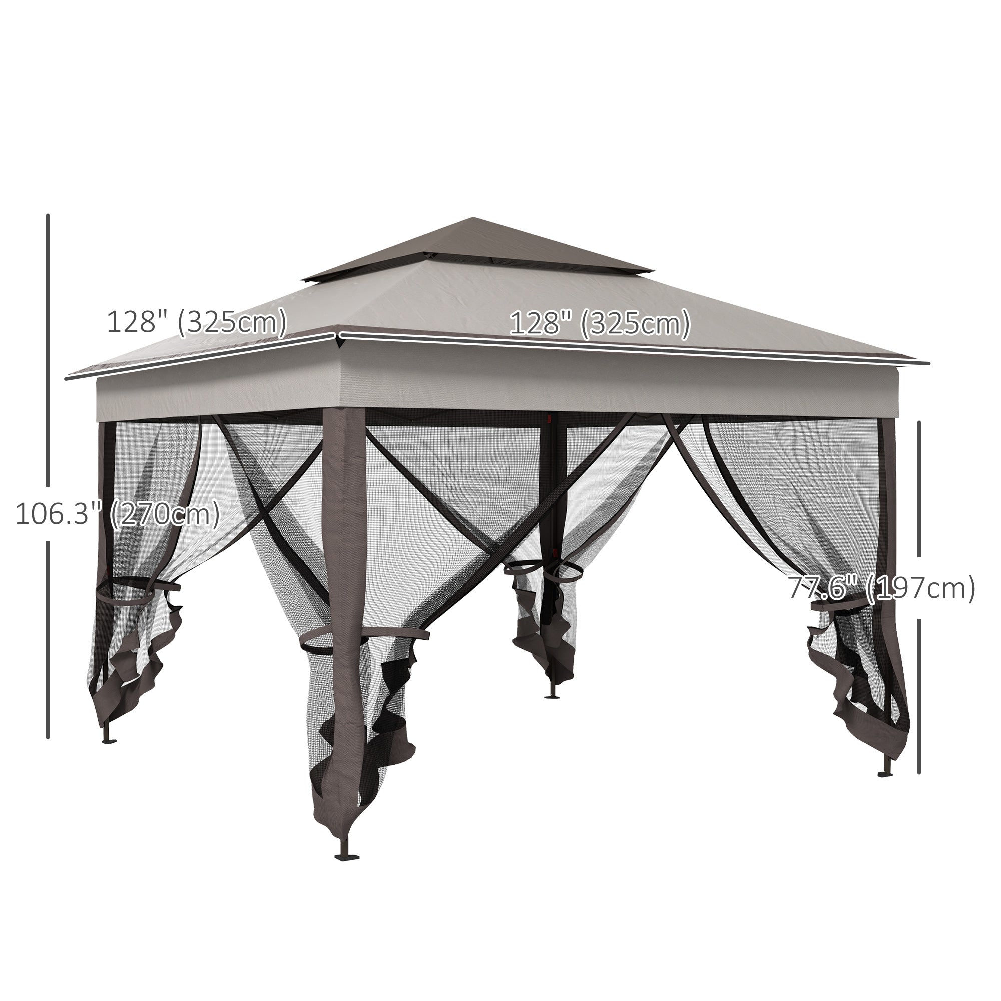 Outsunny 3.25 x 3.25m Deluxe Metal Gazebo, with Curtains - Brown and Grey - North Peak Garden Furniture