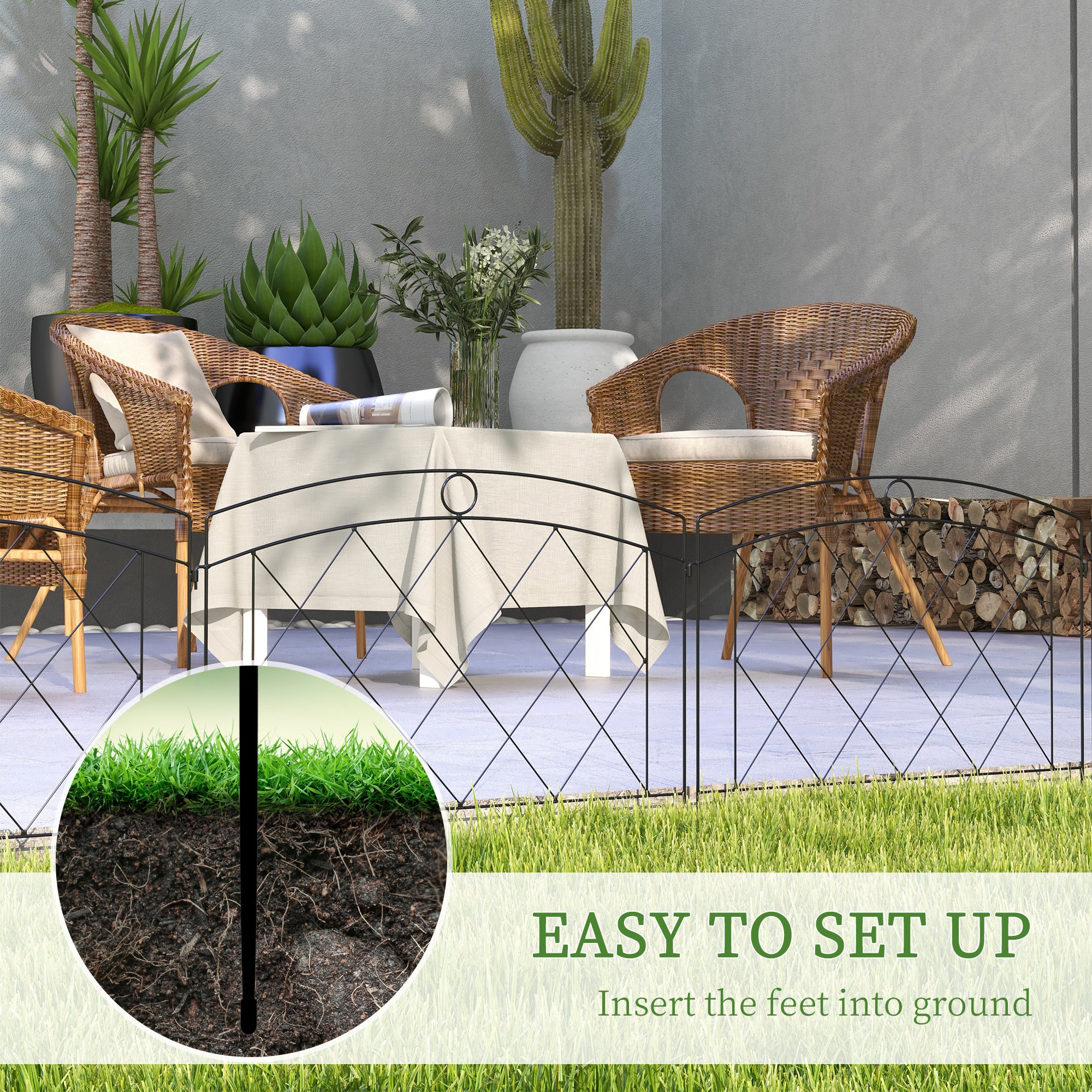 Outsunny Metal Decorative Outdoor Picket Fence Panels Set of 6, Black - North Peak Garden Furniture