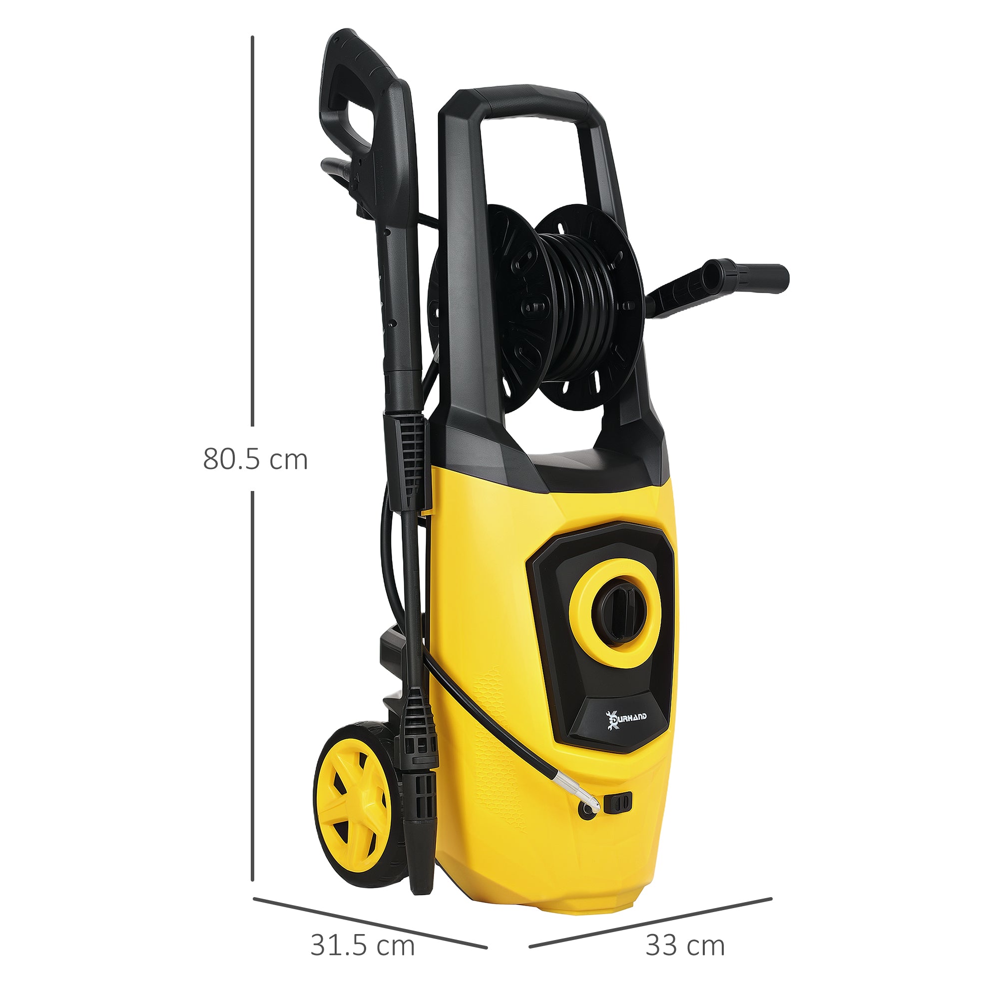 DURHAND 1800W High Pressure Washer, 150 Bar Pressure, 510 L/h Flow, High-Performance Portable Power Washer Jet Wash Cleaner with 6M Hose and Hose Reel for Garden, Car, Furniture, Yellow - North Peak Garden Furniture