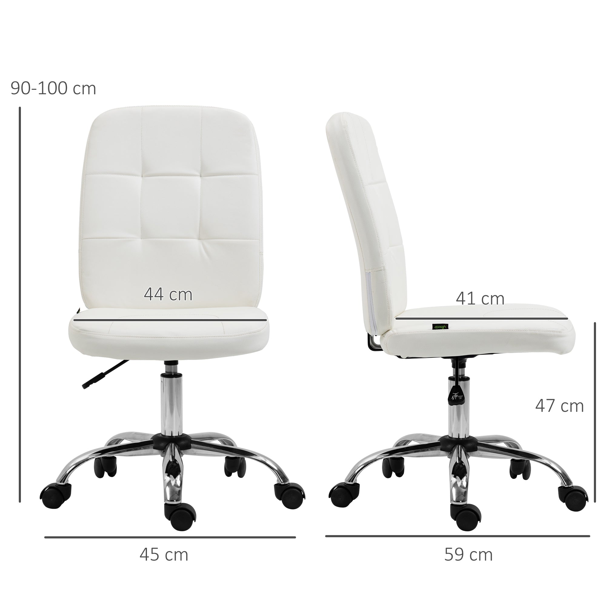 Vinsetto Armless Faux Leather Office Chair - White - North Peak Garden Furniture