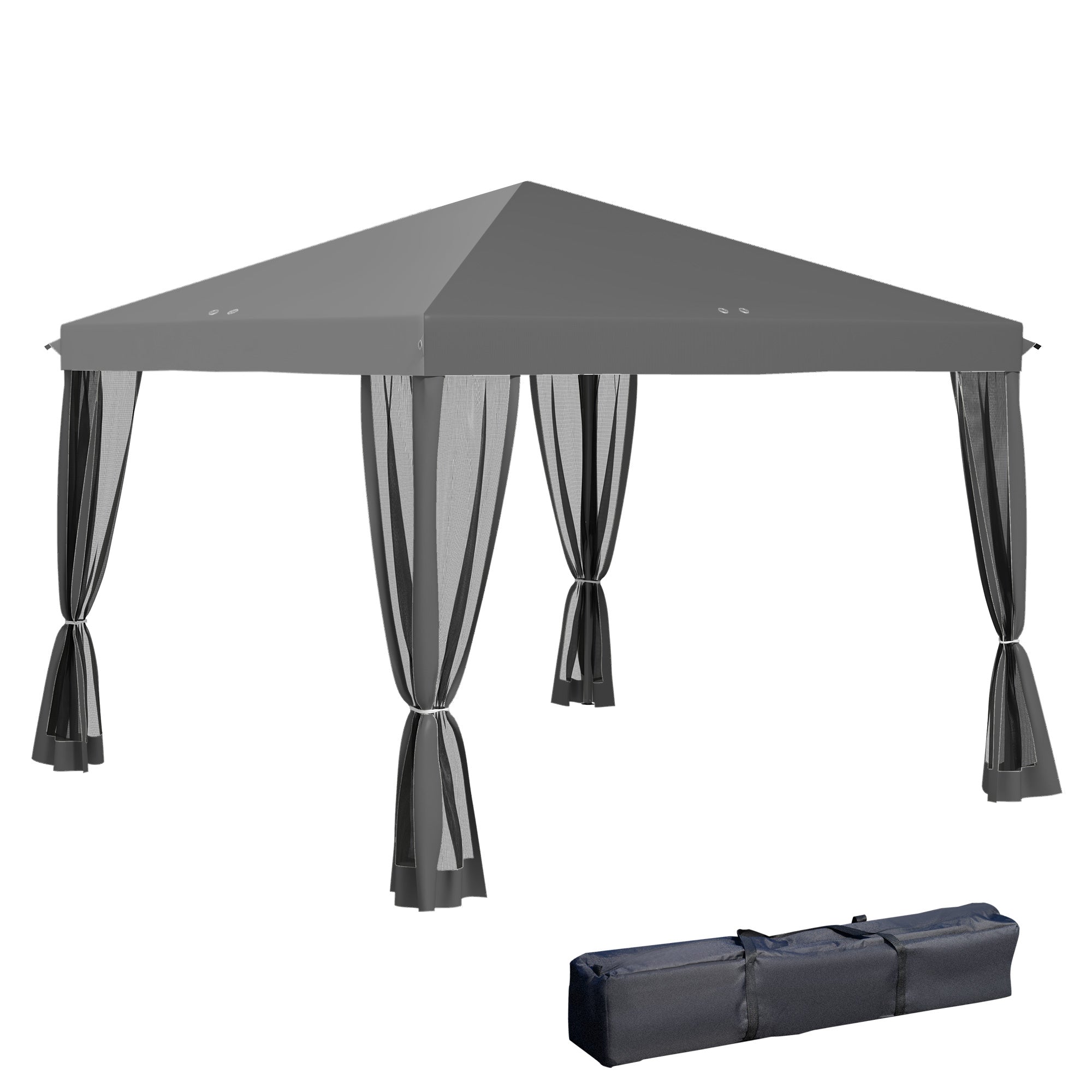 Outsunny 3 x 3 m Pop Up Gazebo, Garden Tent with Removable Mesh Sidewall Netting, Carry Bag for Backyard Patio Outdoor Light Grey - North Peak Garden Furniture