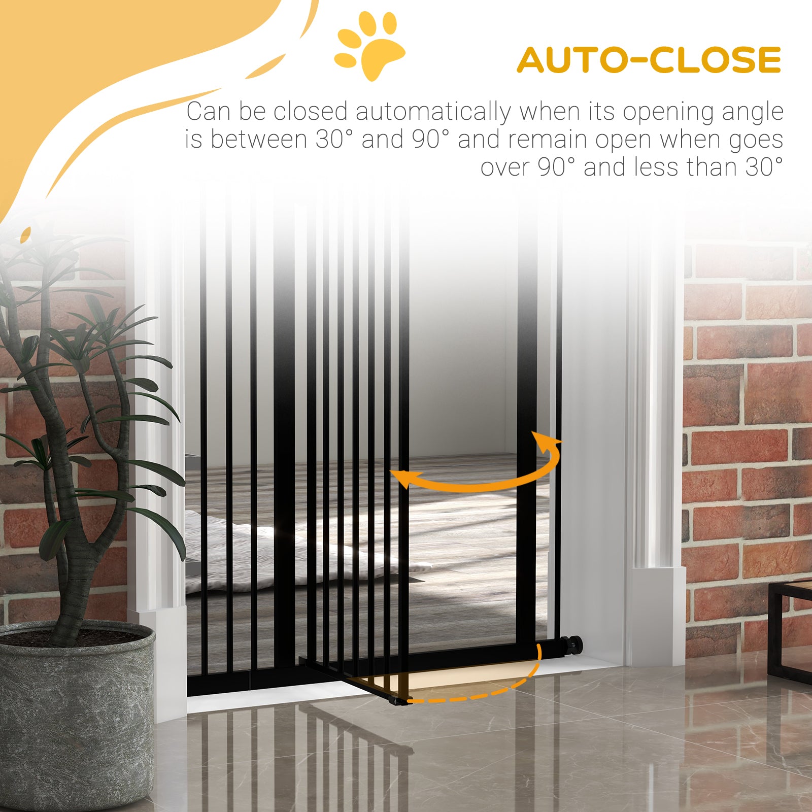 PawHut Pressure Fit Dog Stair Gate No Drilling Safety Gate Auto Close for Doorways, Hallways, 74-94cm Adjustable, 94cm Tall, Black - North Peak Garden Furniture