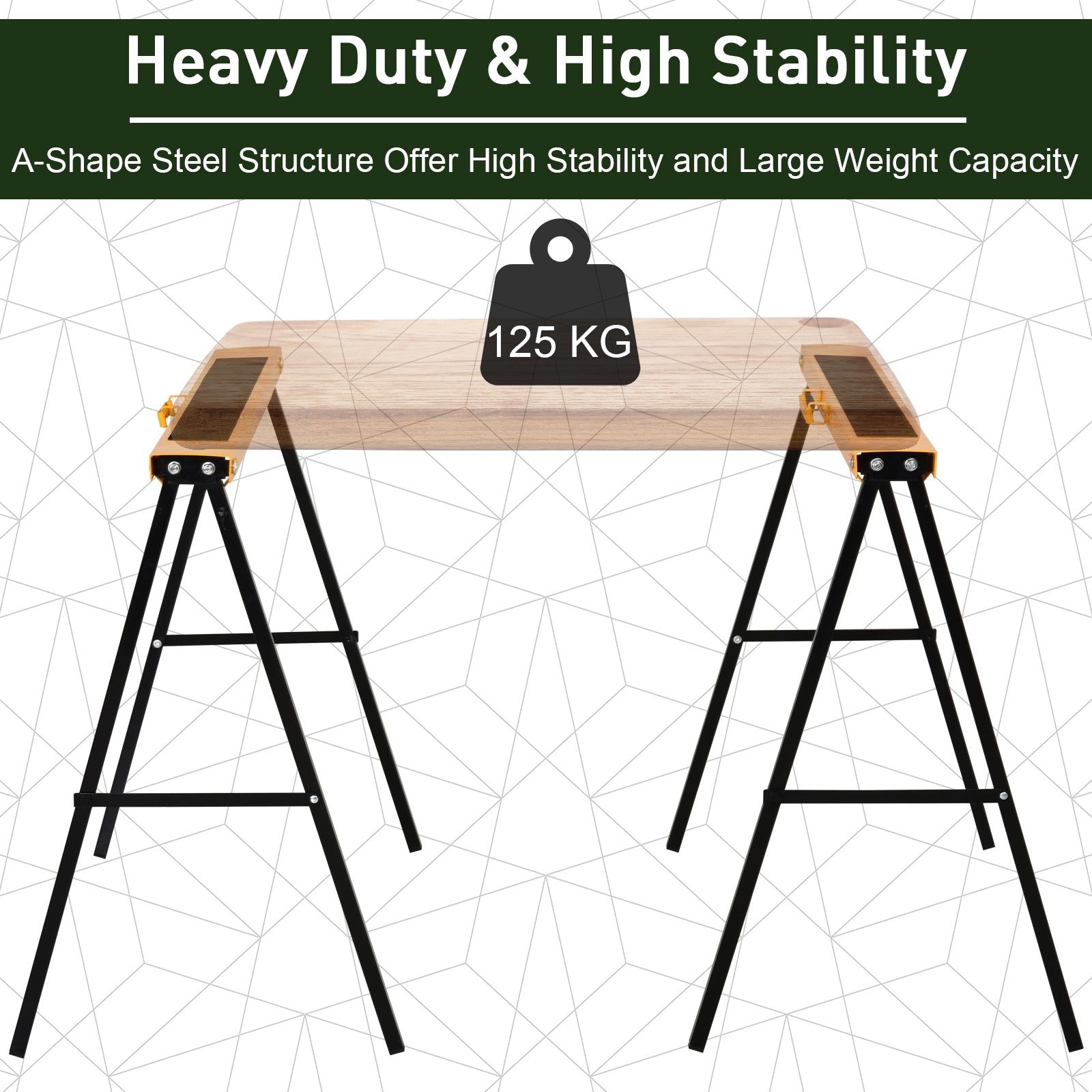 HOMCOM 2PCS Saw Horse Twin Pack Folding Workbench Metal Trestle Stands with Non-slip EVA Surface for Sawing Work Max Load 125kg - North Peak Garden Furniture