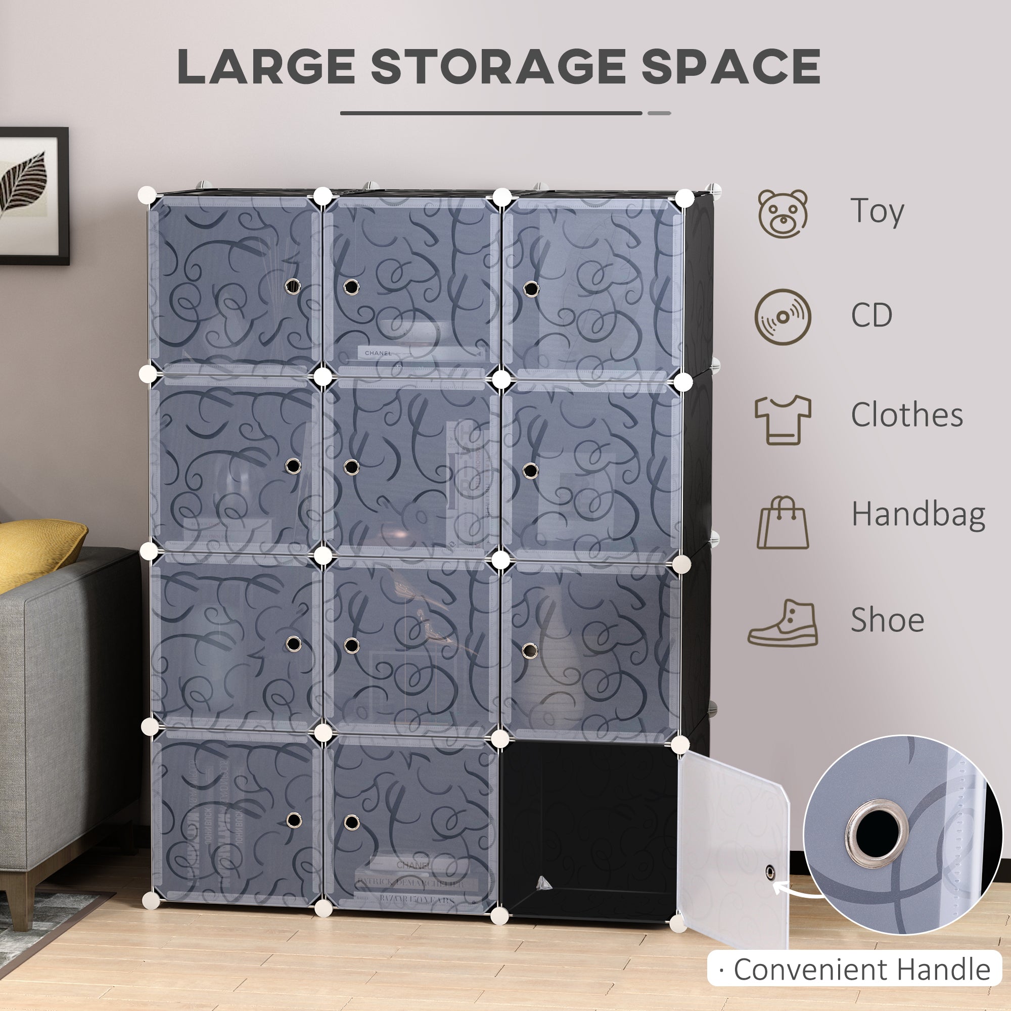 HOMCOM Modular Wardrobe: Interlocking Plastic Cubes for Bedroom Clothes Storage, White Organiser