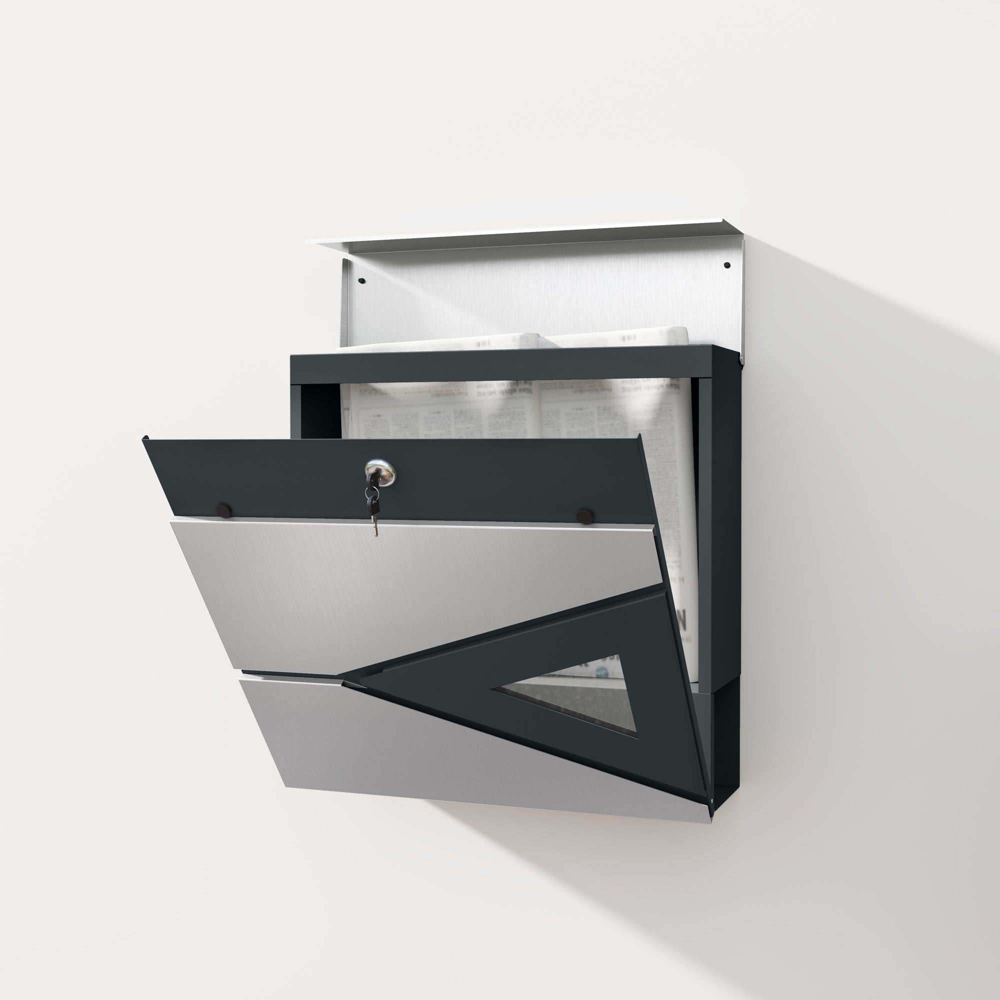 HOMCOM Wall Mounted Post Box with Viewing Window, 2 Lock, Modern Galvanised Steel Mailbox with Copper Core, Weatherproof Letterbox for Outdoor Use, Easy to Install, Silver - North Peak Garden Furniture