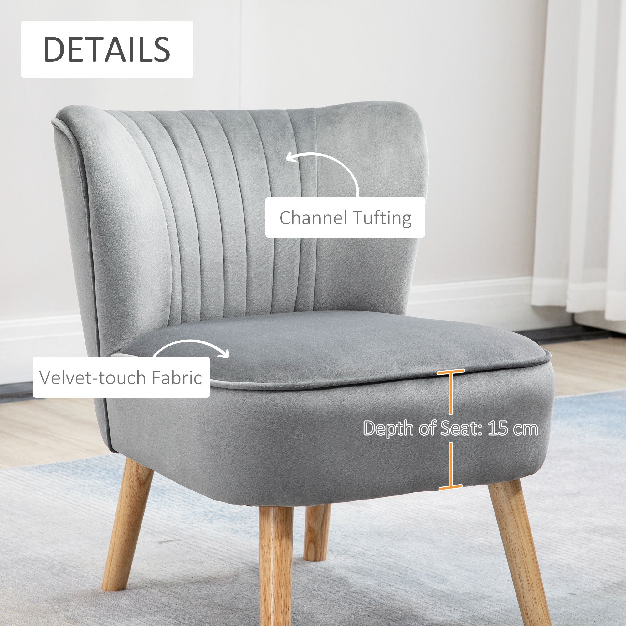 HOMCOM Velvet Accent Chair Occasional Tub Seat Padding Curved Back with Ottoman Wood Frame Legs Home Furniture Light Grey - North Peak Garden Furniture
