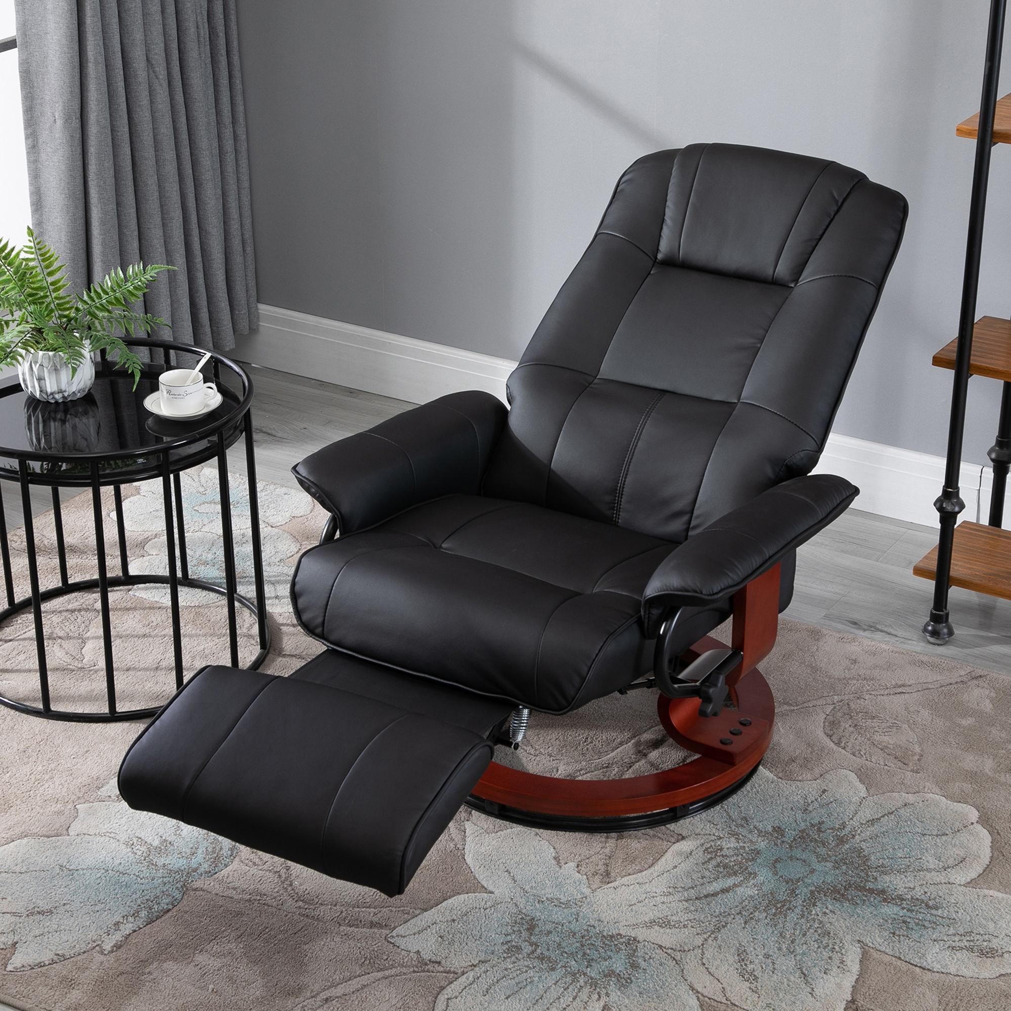 HOMCOM Manual Recliner Chair Armchair Sofa with Faux Leather Upholstered Wooden Base for Living Room Bedroom, Black - North Peak Garden Furniture