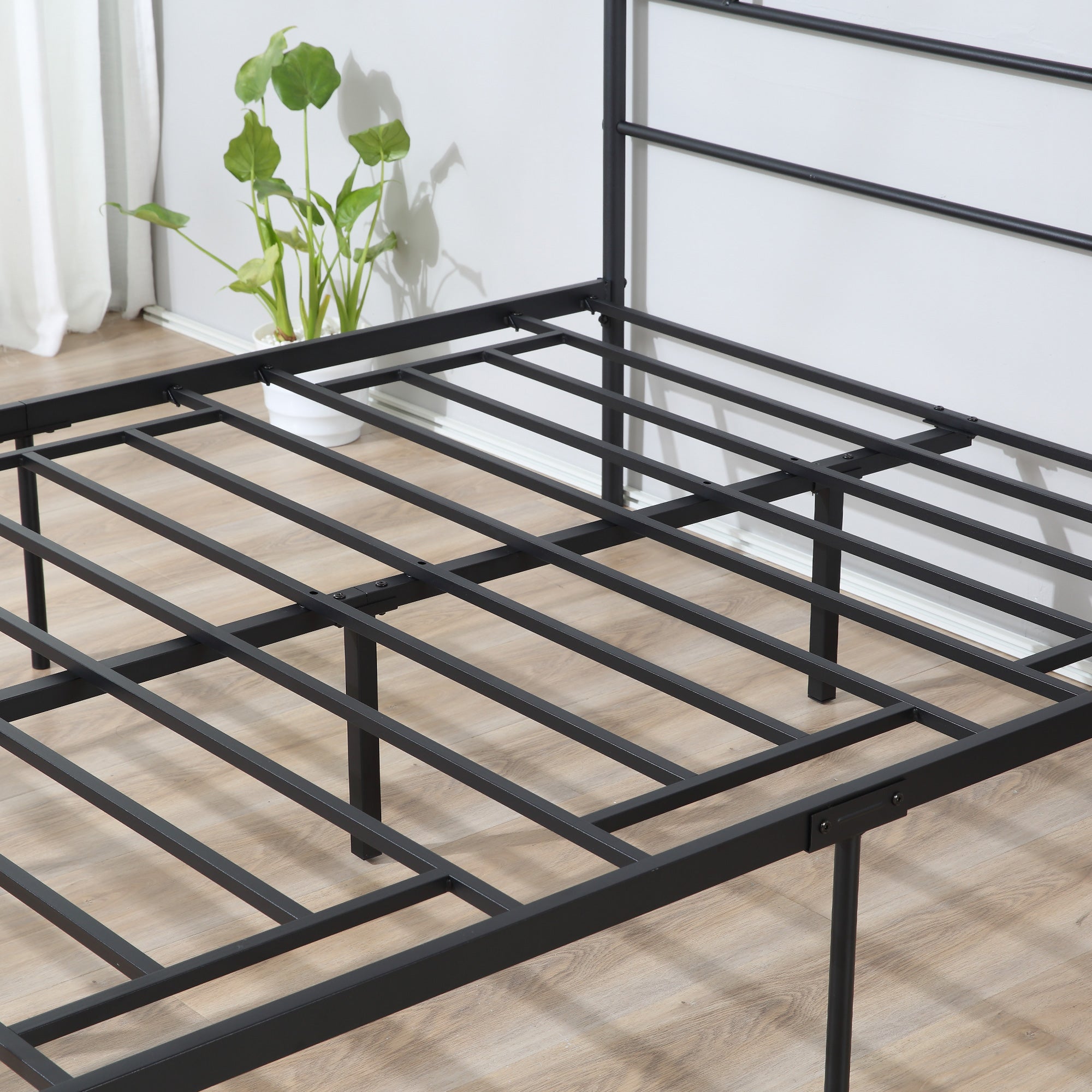 HOMCOM King Metal Bed Frame Solid Bedstead Base with Headboard and Footboard, Metal Slat Support and Underbed Storage Space, Bedroom Furniture, Black - North Peak Garden Furniture